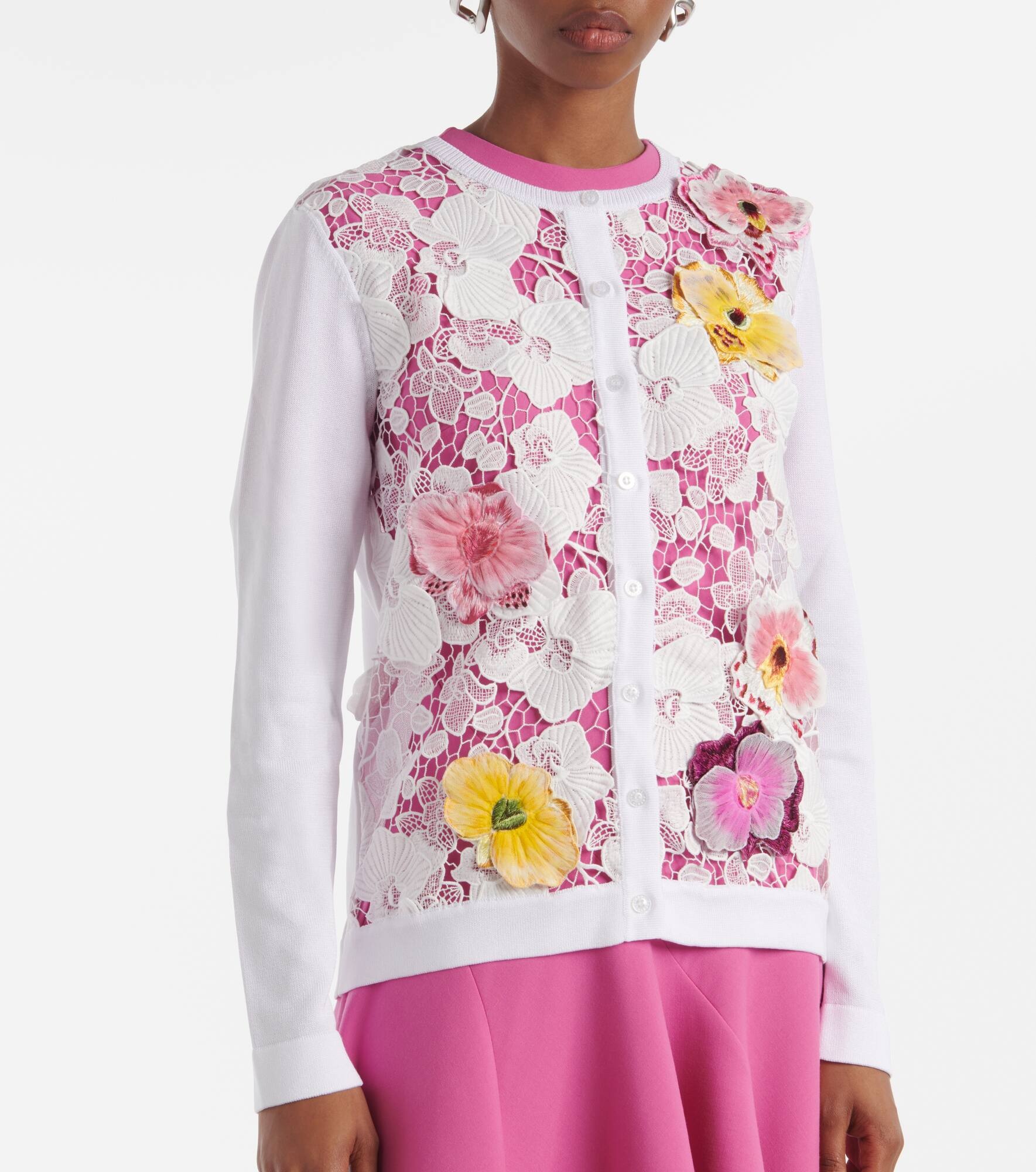 Floral-appliqué cotton-blend cardigan - 5