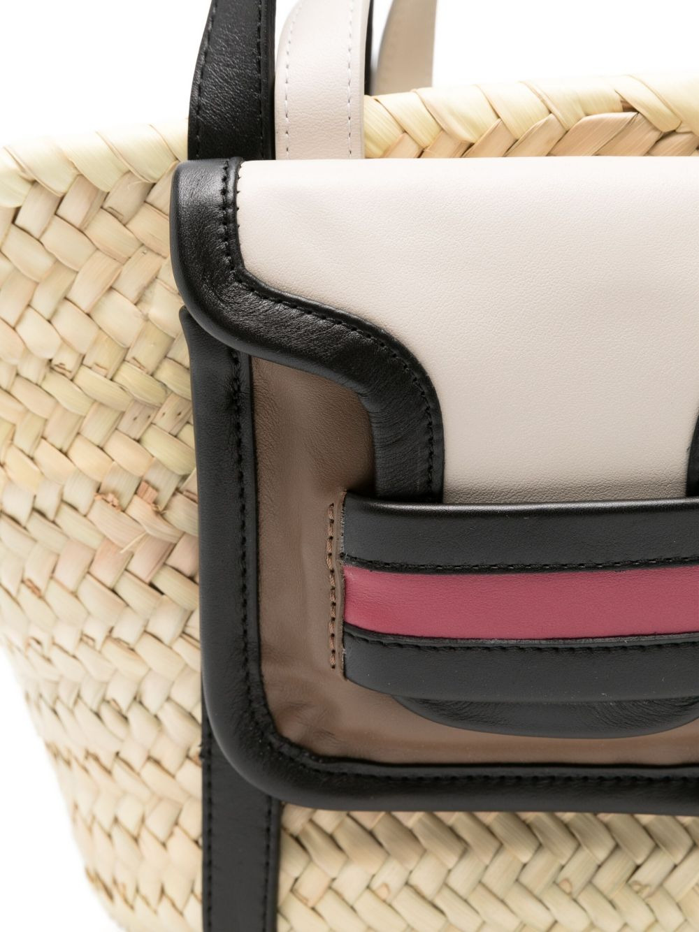 medium raffia leather-pocket tote bag - 4