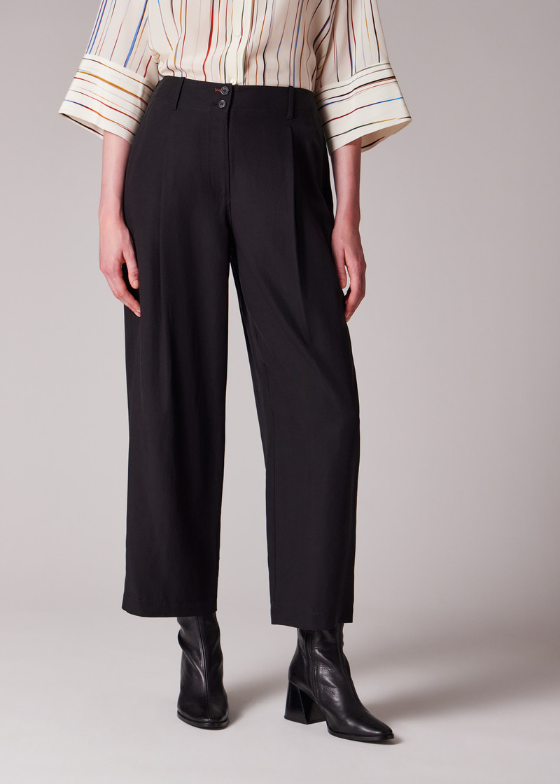 Women's Black Lyocell-Blend Barrel Leg Trousers 3