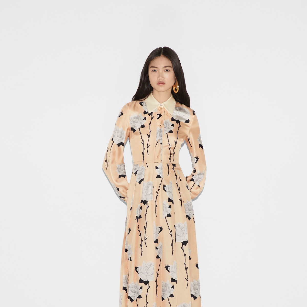 Crêpe de chine dress with floral print - 3