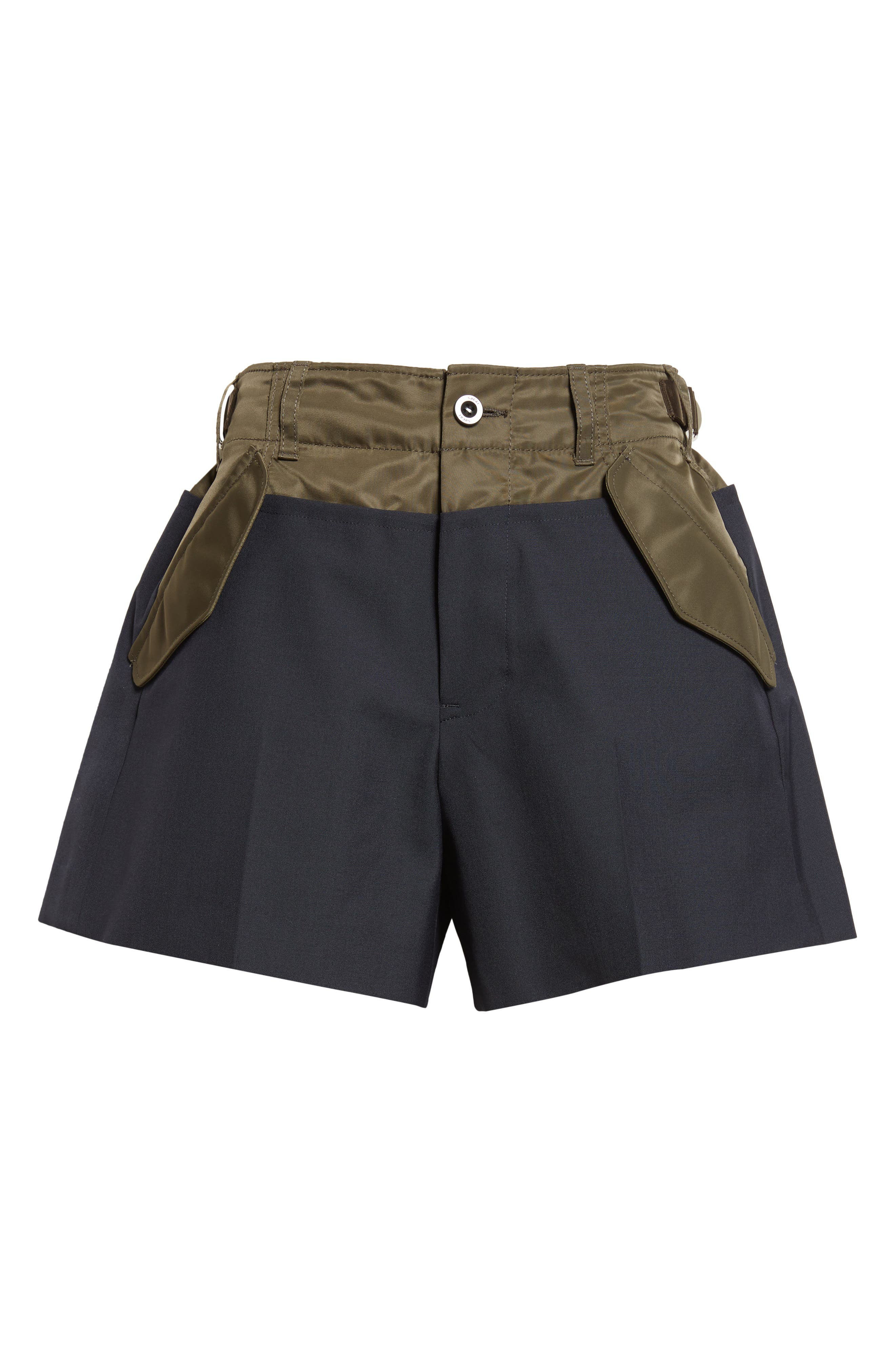 Sacai Suiting Mixed Media Shorts in Navy/Dark Khaki at Nordstrom - 6