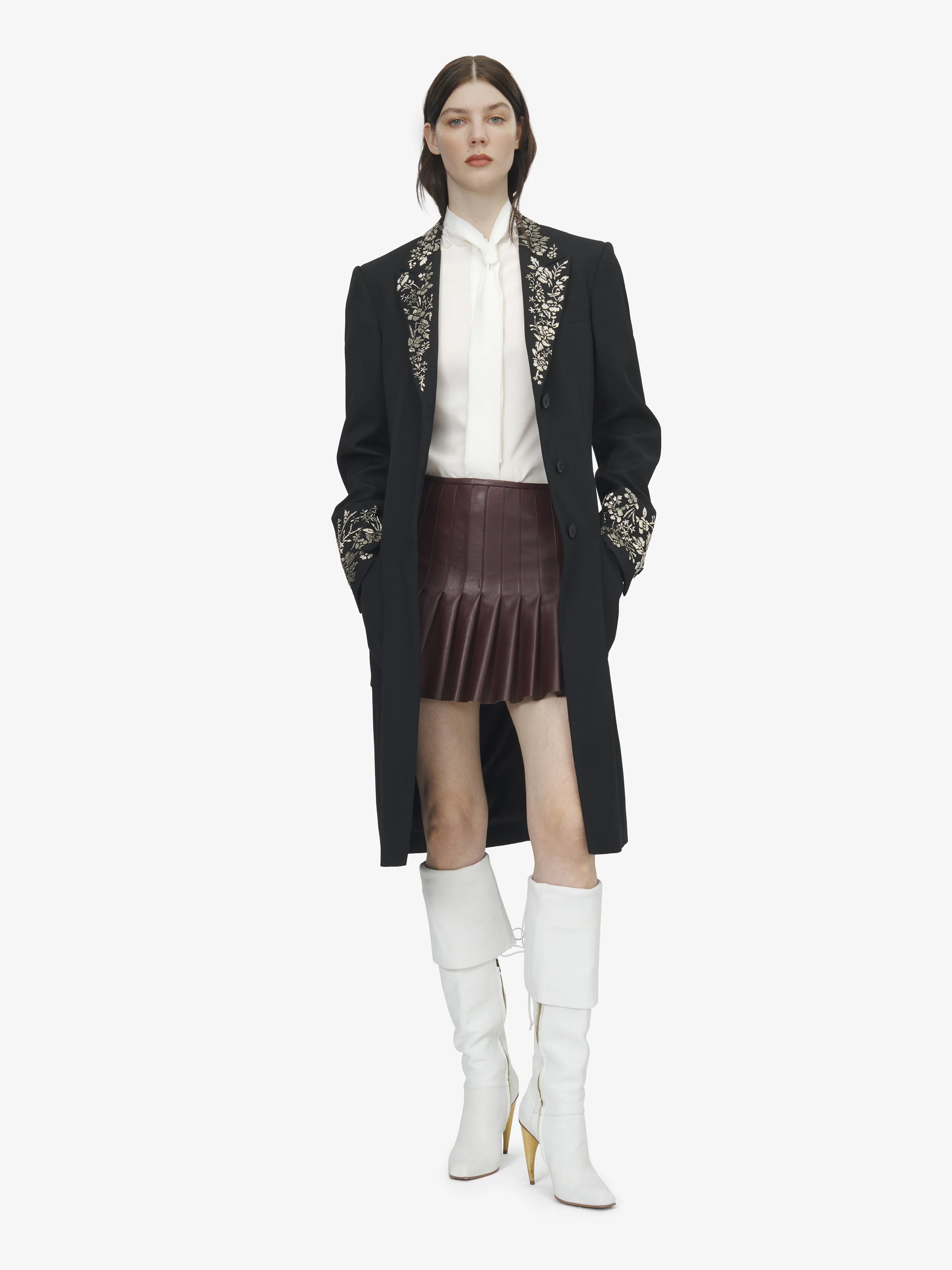 Women's Floral Embroidery Coat in Black - 1