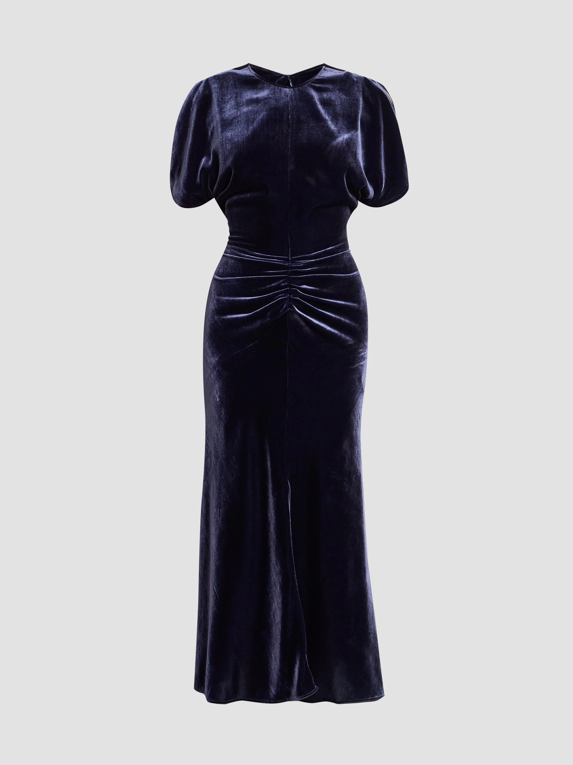 Women's Bela Ruched Velvet Midi Dress - Navy - 1