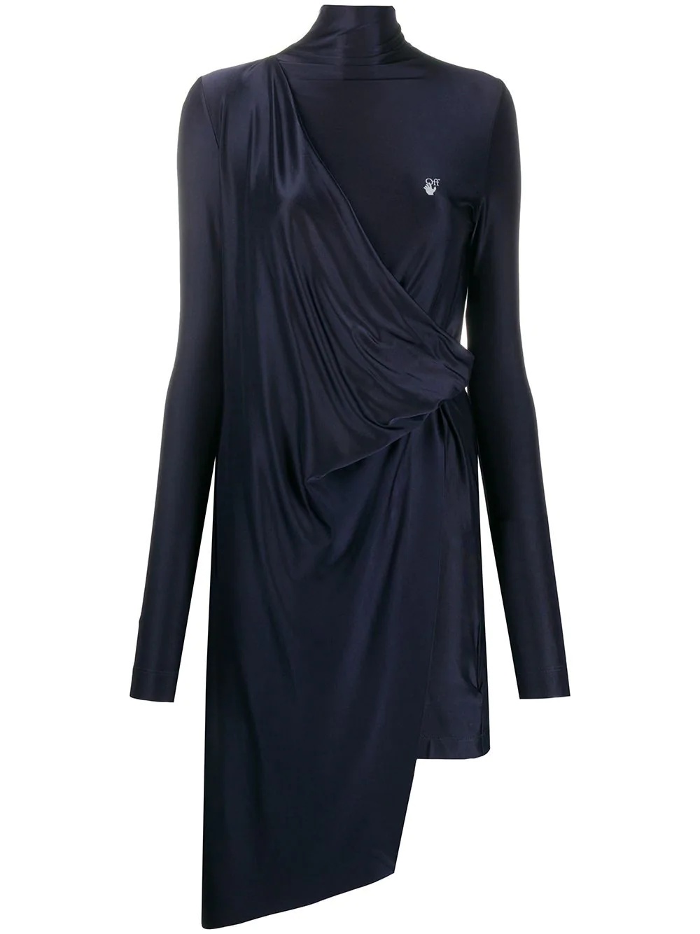 logo print draped asymmetric dress - 1