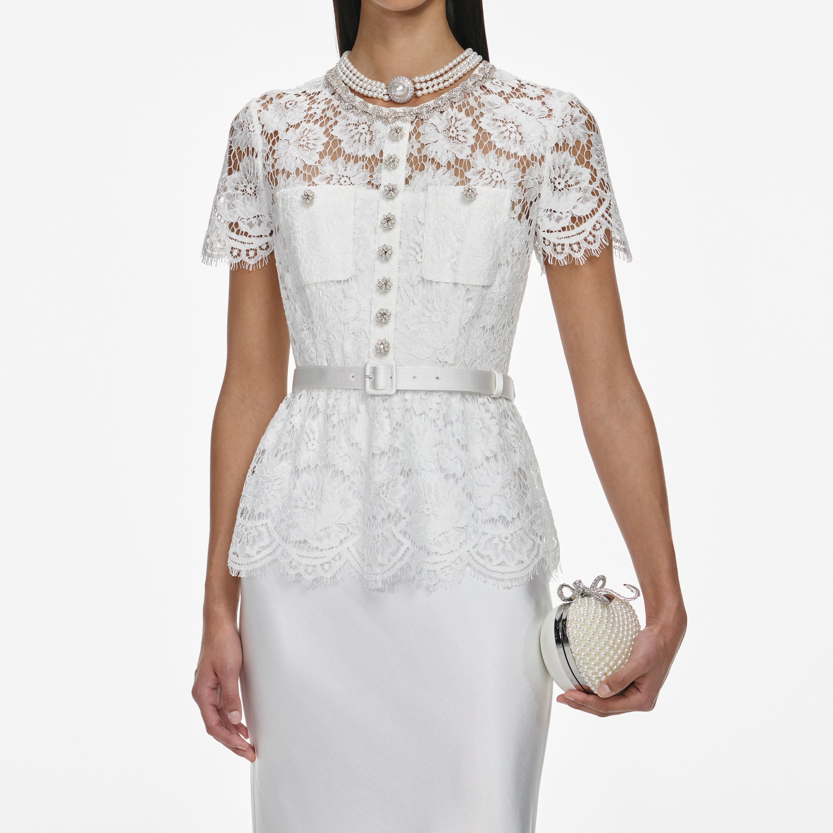White Lace Satin Maxi Dress - 4