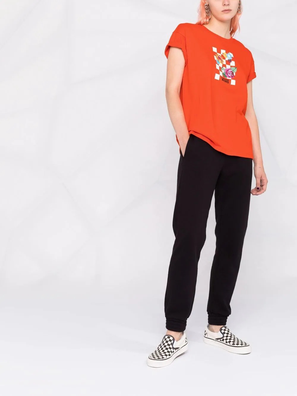 floral checkerboard logo T-shirt - 2