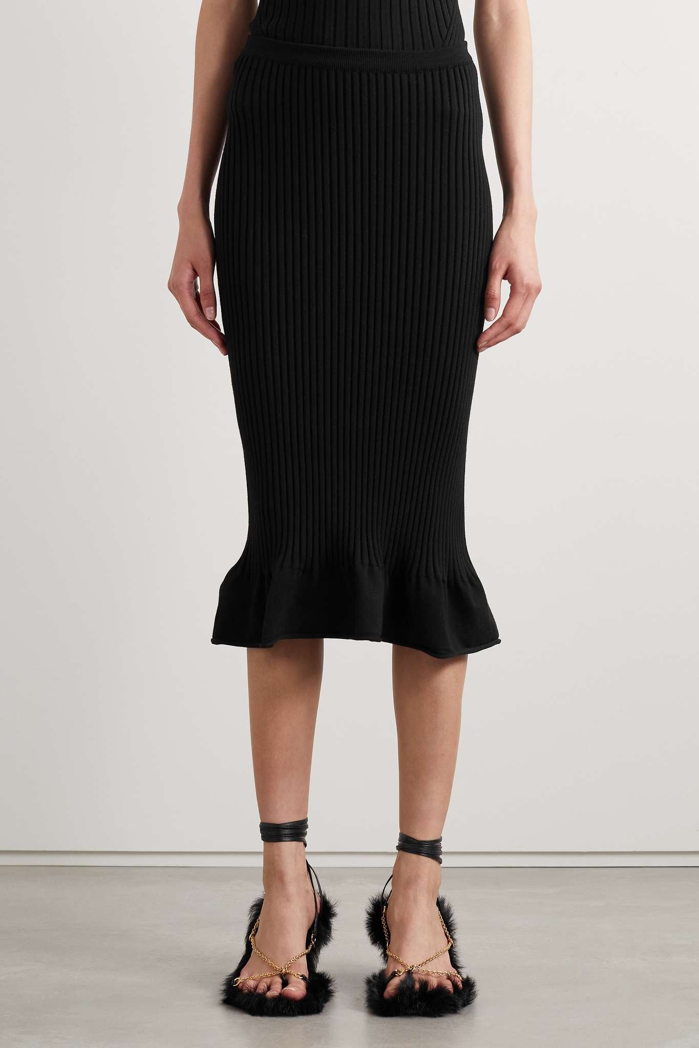 Sapphi ribbed wool-blend midi skirt - 3