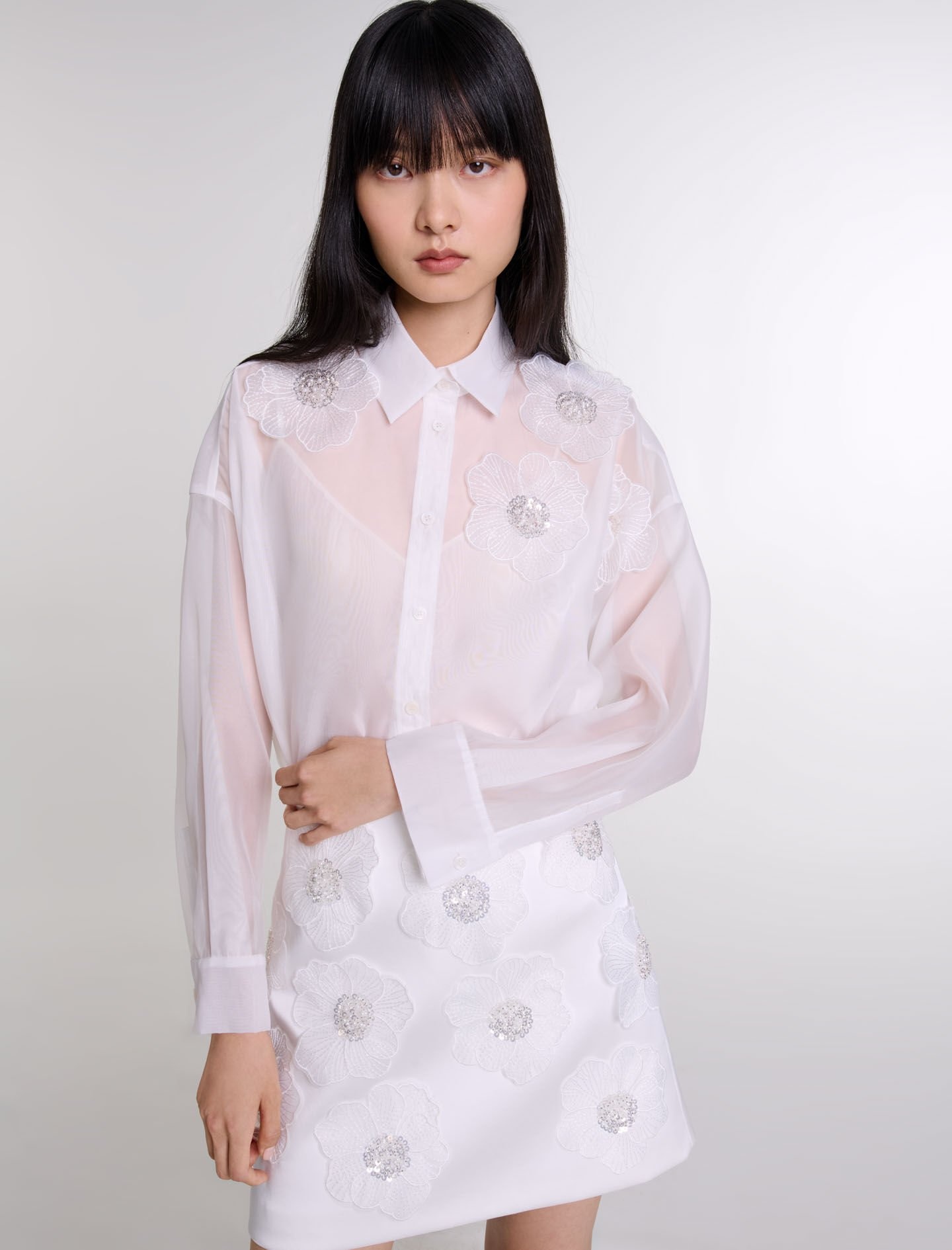 Beaded satin floral skirt - 5