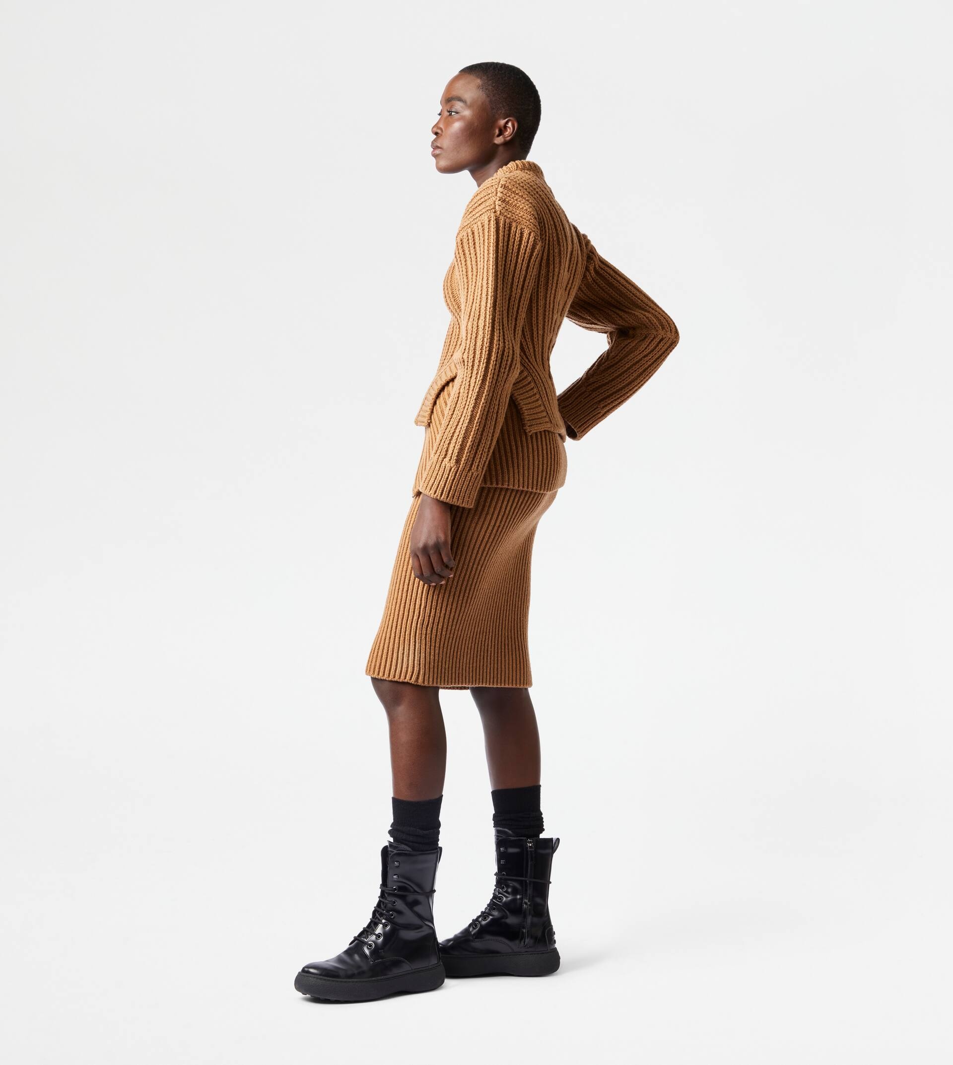 CASHMERE BLEND MIDI-SKIRT - BROWN - 4