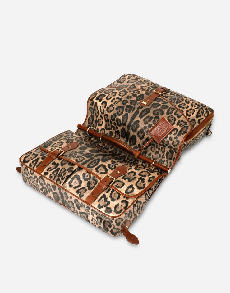 Medium travel bag in leopard-print Crespo with branded plate - 5