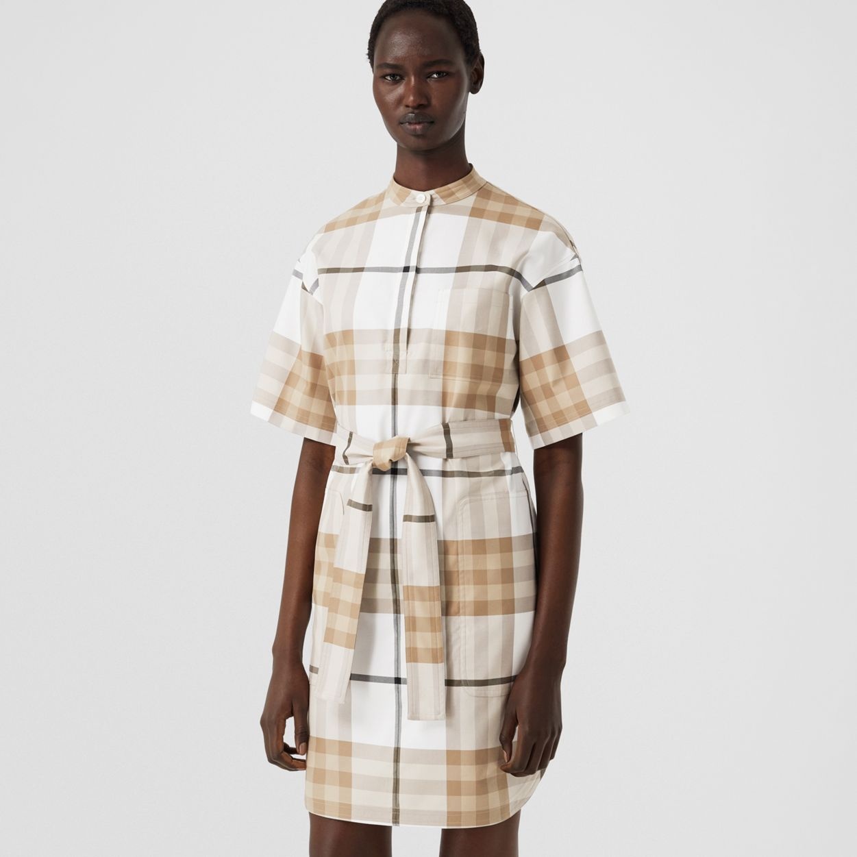Check Cotton Twill Tie-waist Dress - 6