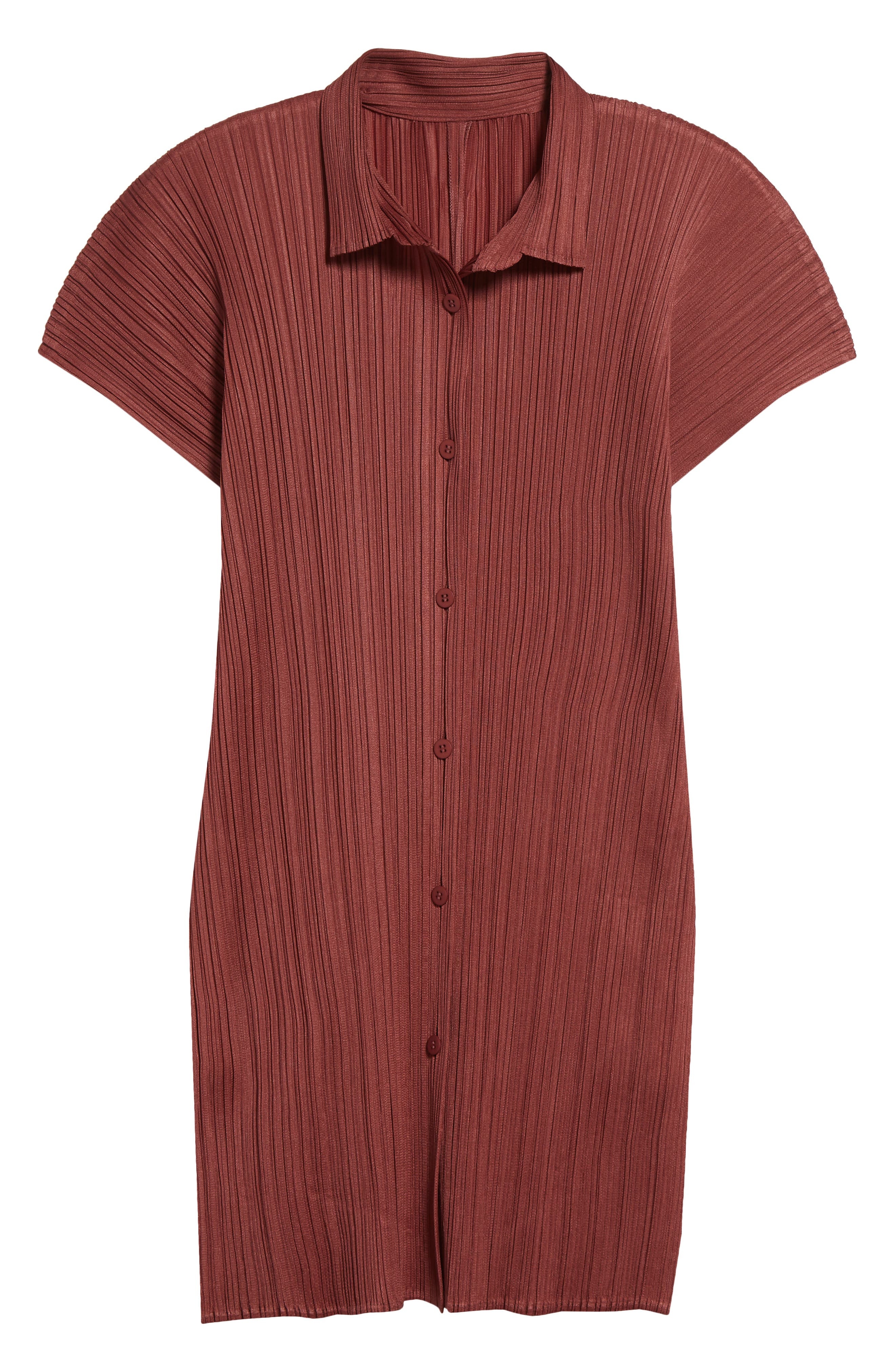 Pleats Please Issey Miyake Monthly Colors May Pleated Short Sleeve Shirtdress in Terracotta at Nords - 6
