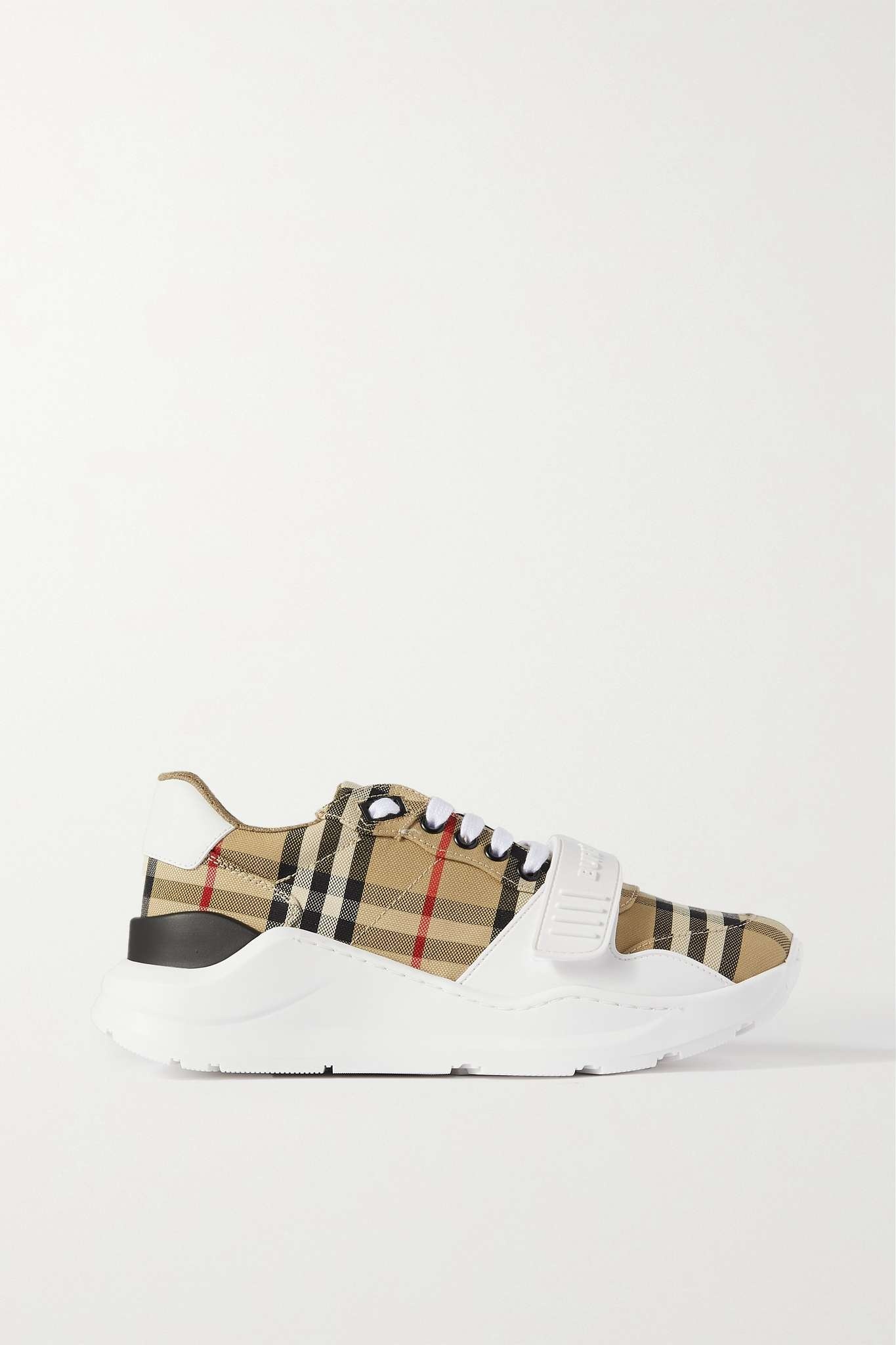 Leather-trimmed checked canvas sneakers - 1