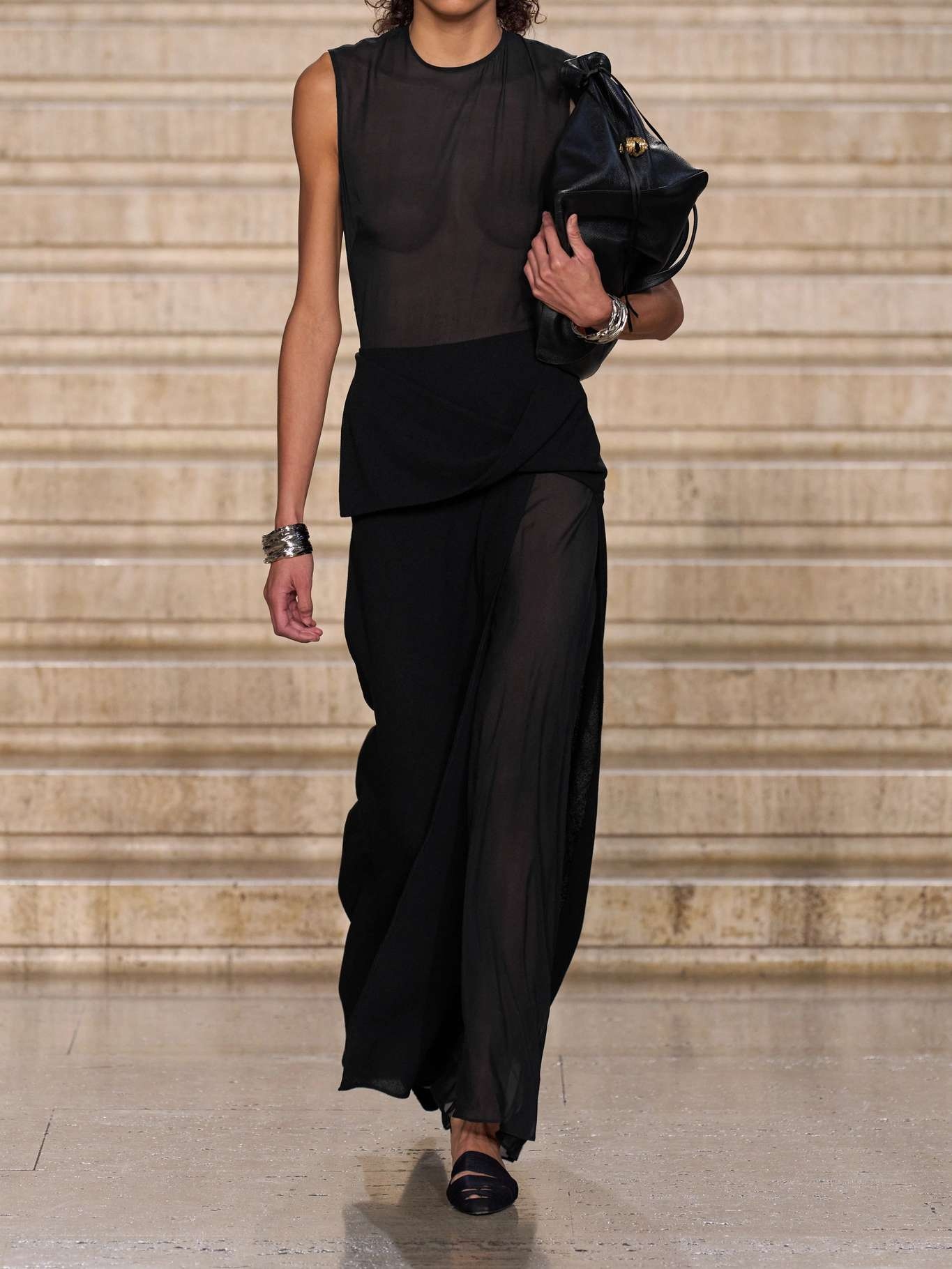 Esme layered draped silk-chiffon and wool-crepe maxi dress Black - 4