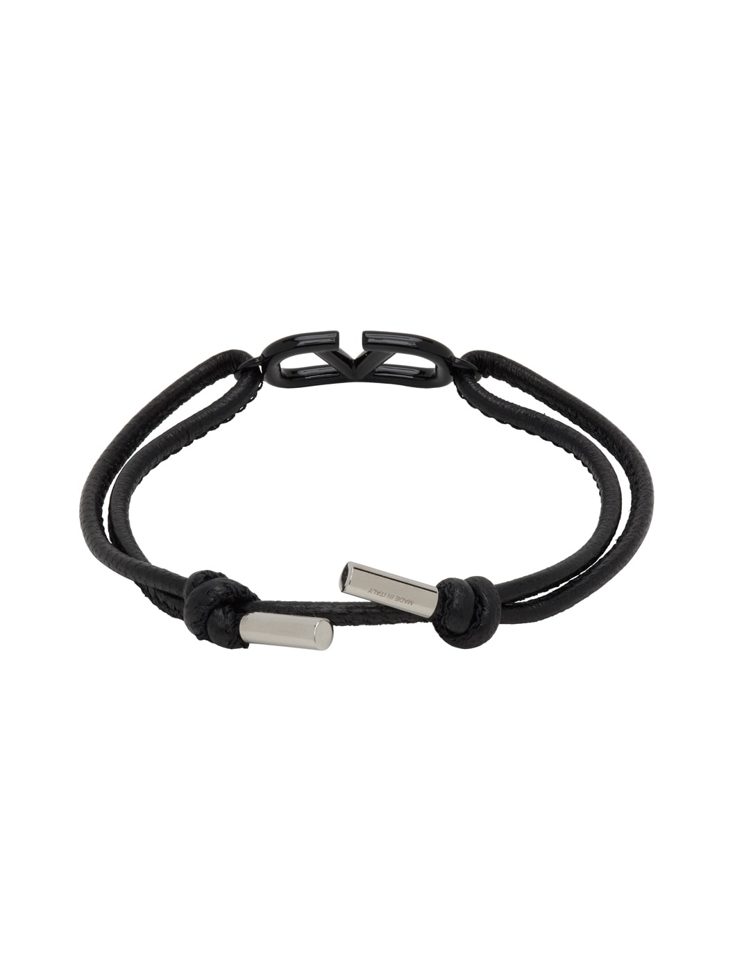 Black Leather VLogo Signature Bracelet - 2