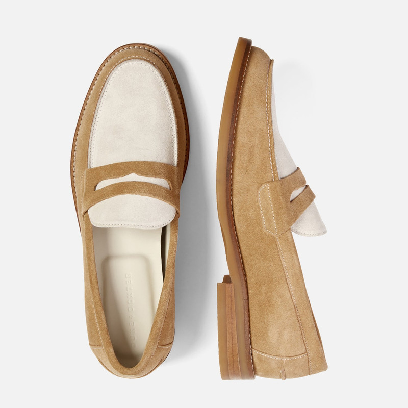 Wilde Beige + White Suede Penny Loafer - Men's 4