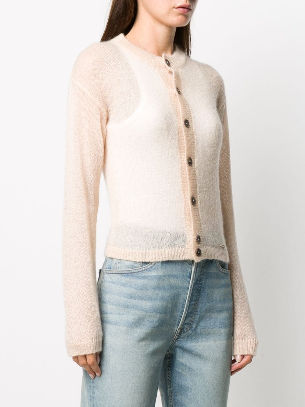 sheer knit button-up cardigan - 3