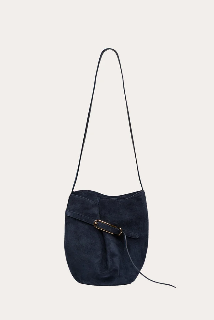 BELTED BUCKET BAG NAVY SUEDE - 1