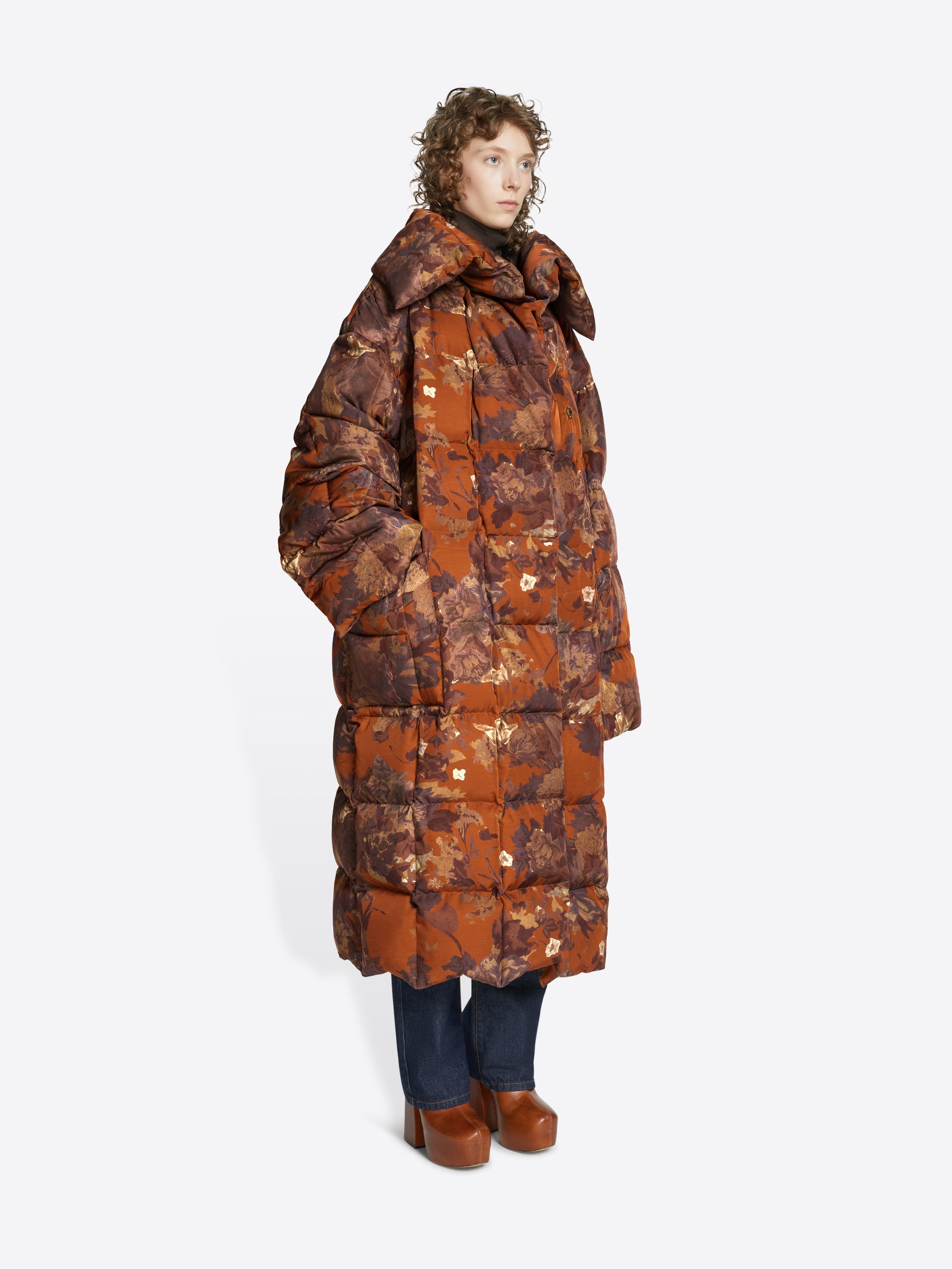 FLORAL PUFFER COAT - 3