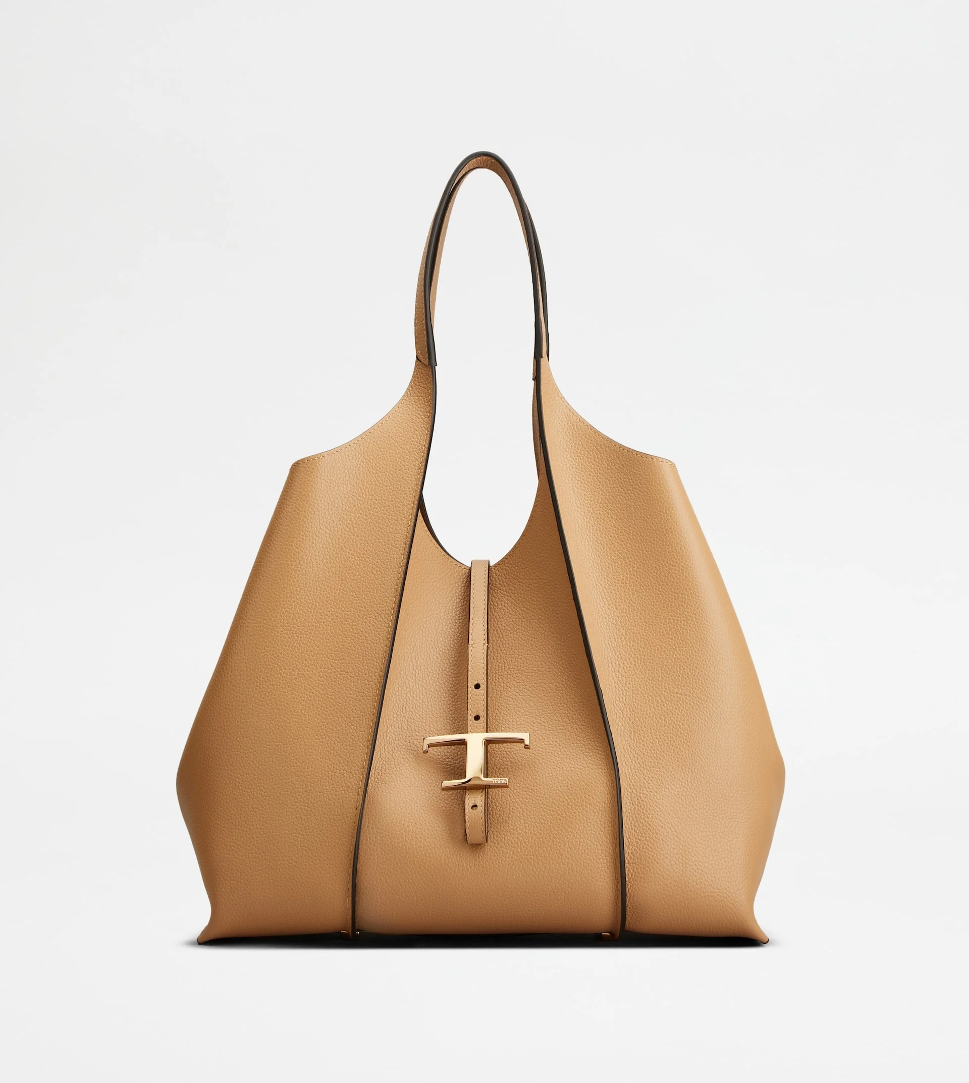 T TIMELESS SHOPPING BAG IN LEATHER MEDIUM - BEIGE - 1