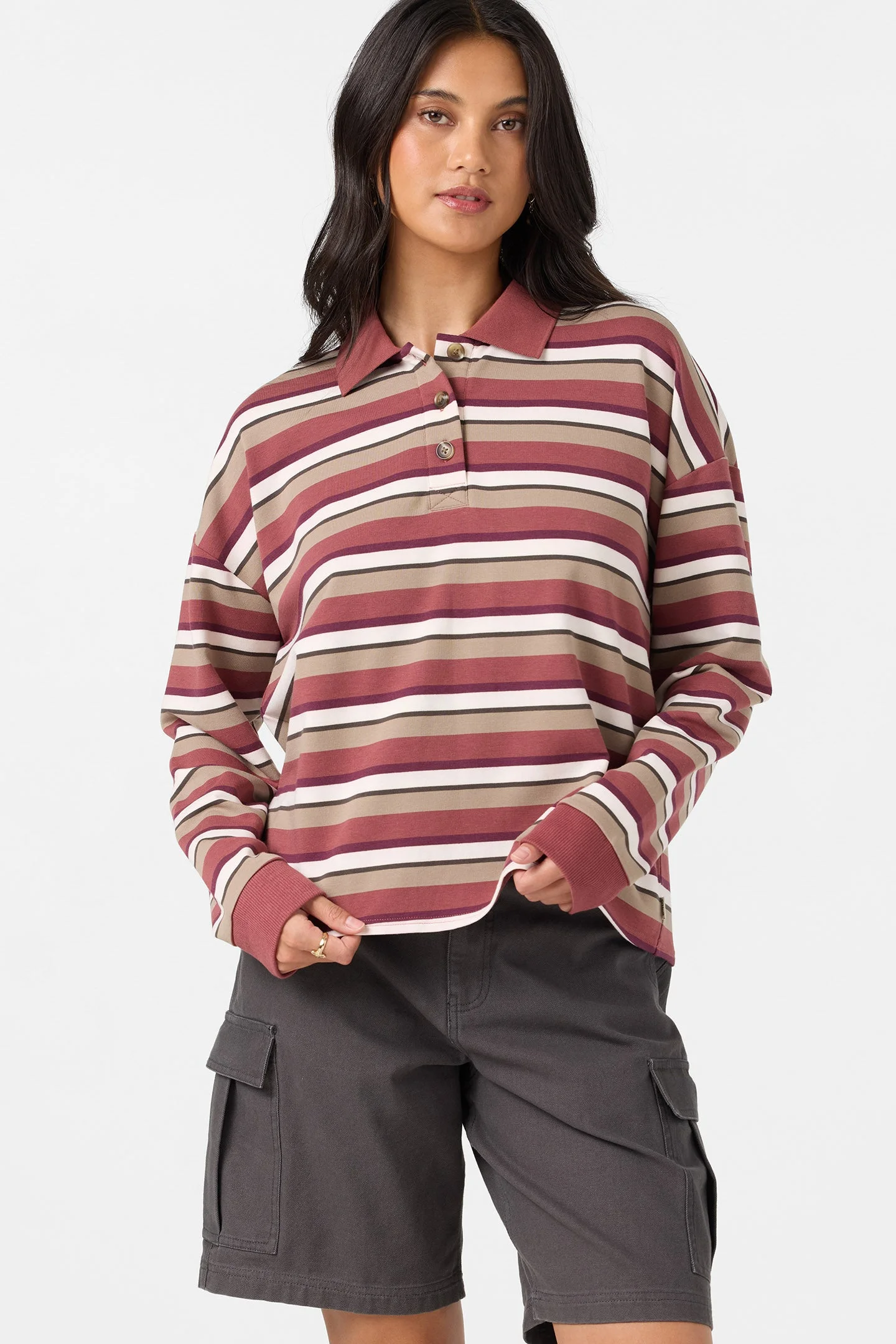O'Riginals Kyra Long Sleeve Crop Polo Top - 1