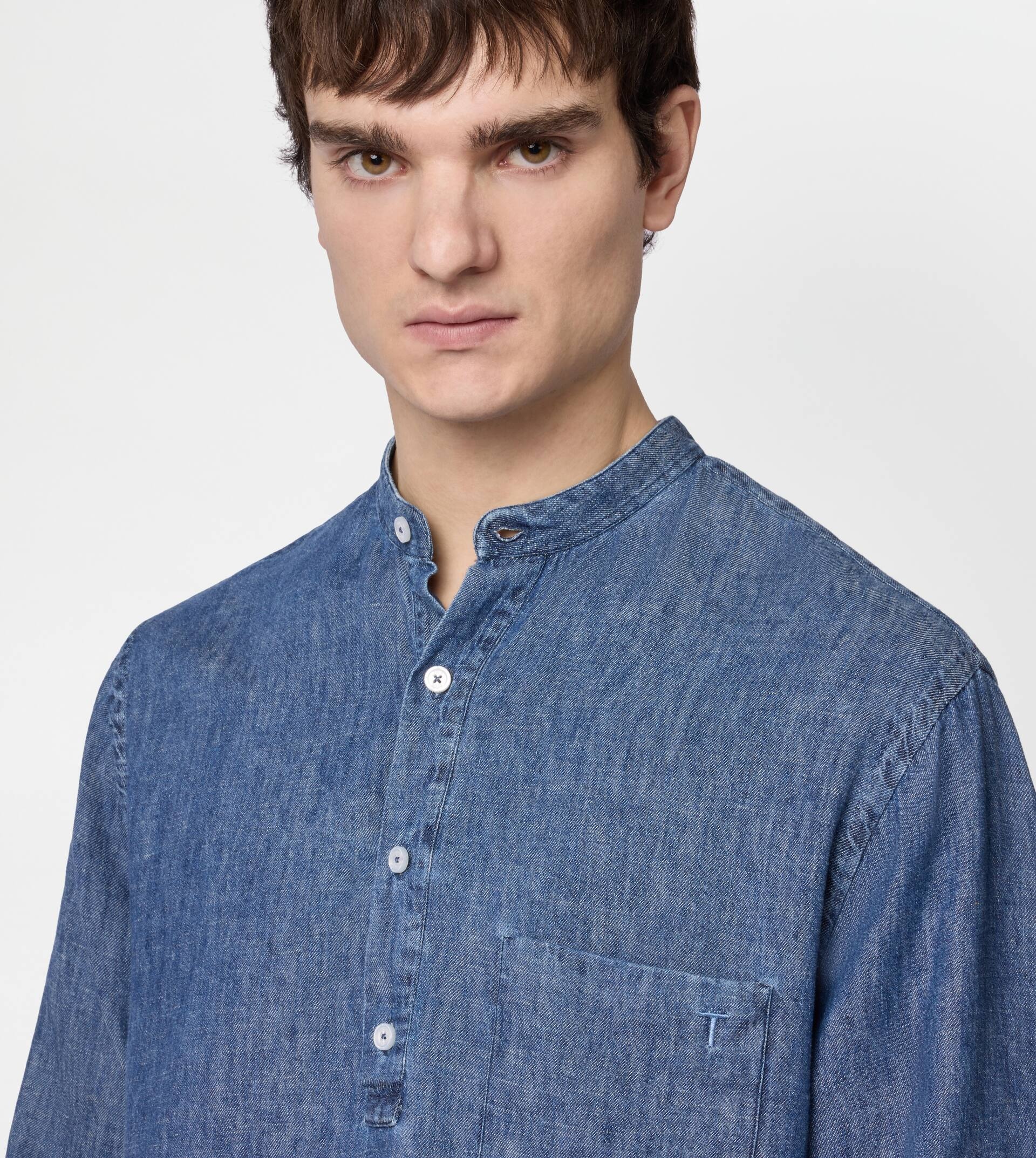 LINEN BLEND POLO SHIRT - BLUE - 5