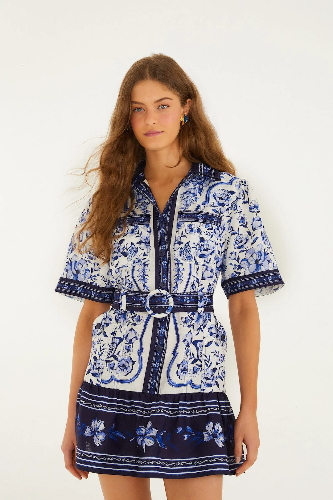 Off-White Porcelain Garden Euroflax Premium Linen Mini Dress - 1