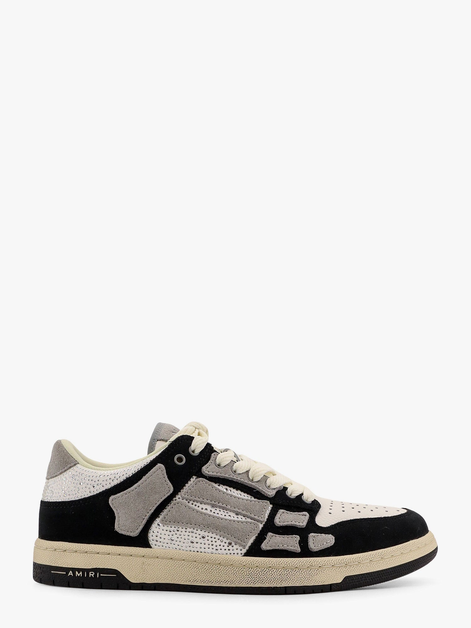 Amiri Crystal Skel Top Low Leather And Suede Sneakers With Rhinestones Detail - 1