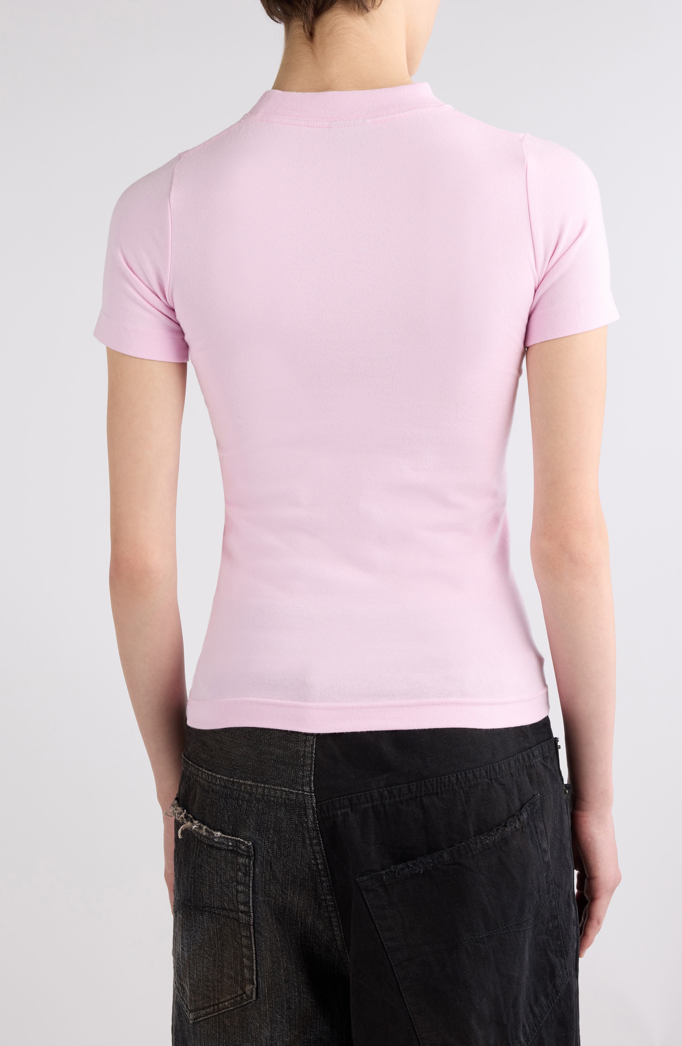 Balenciaga Logo Fitted Stretch Cotton T-Shirt in Light Pink/White at Nordstrom - 3