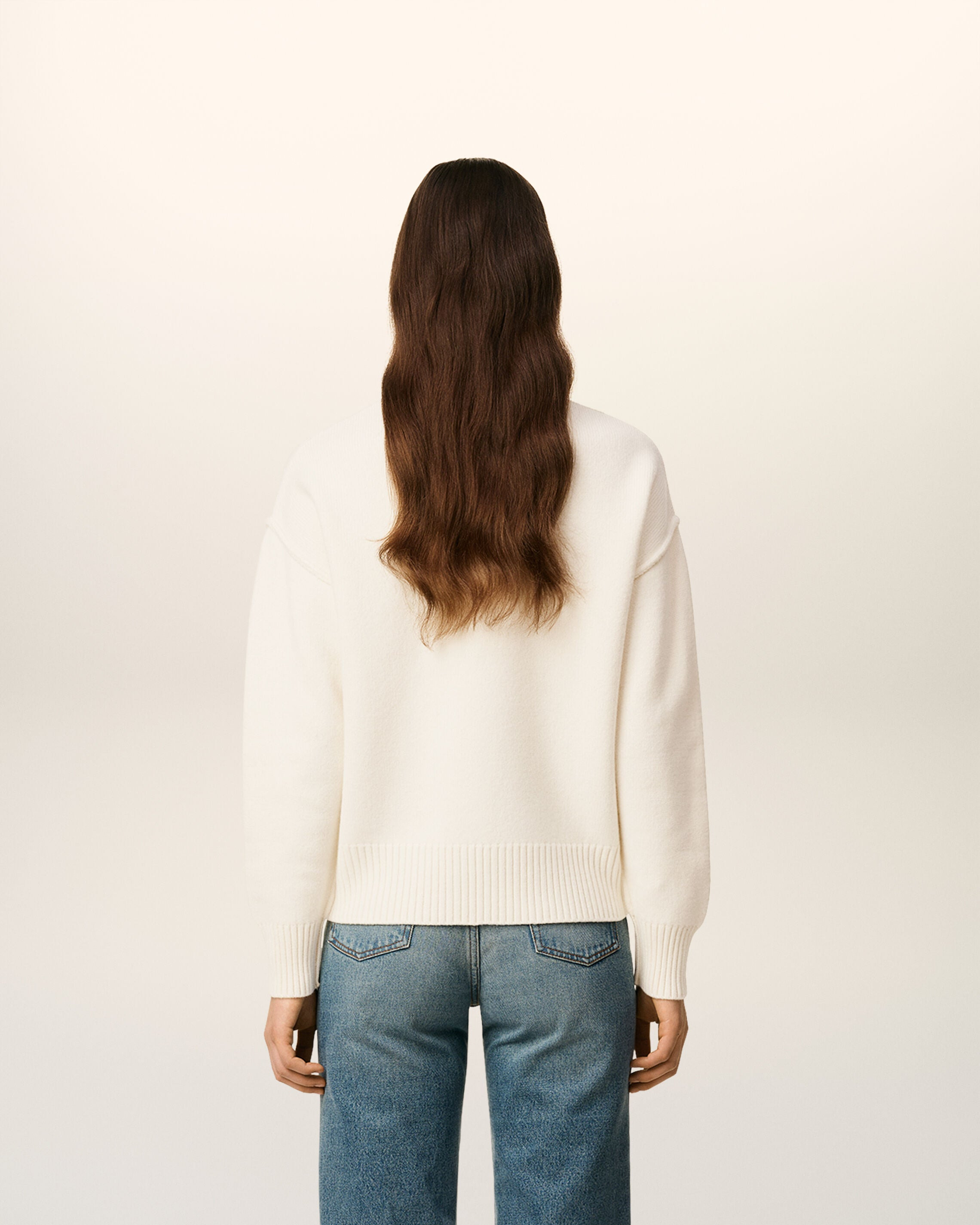 WHITE WOOL AMI DE COEUR CREWNECK SWEATER - 5