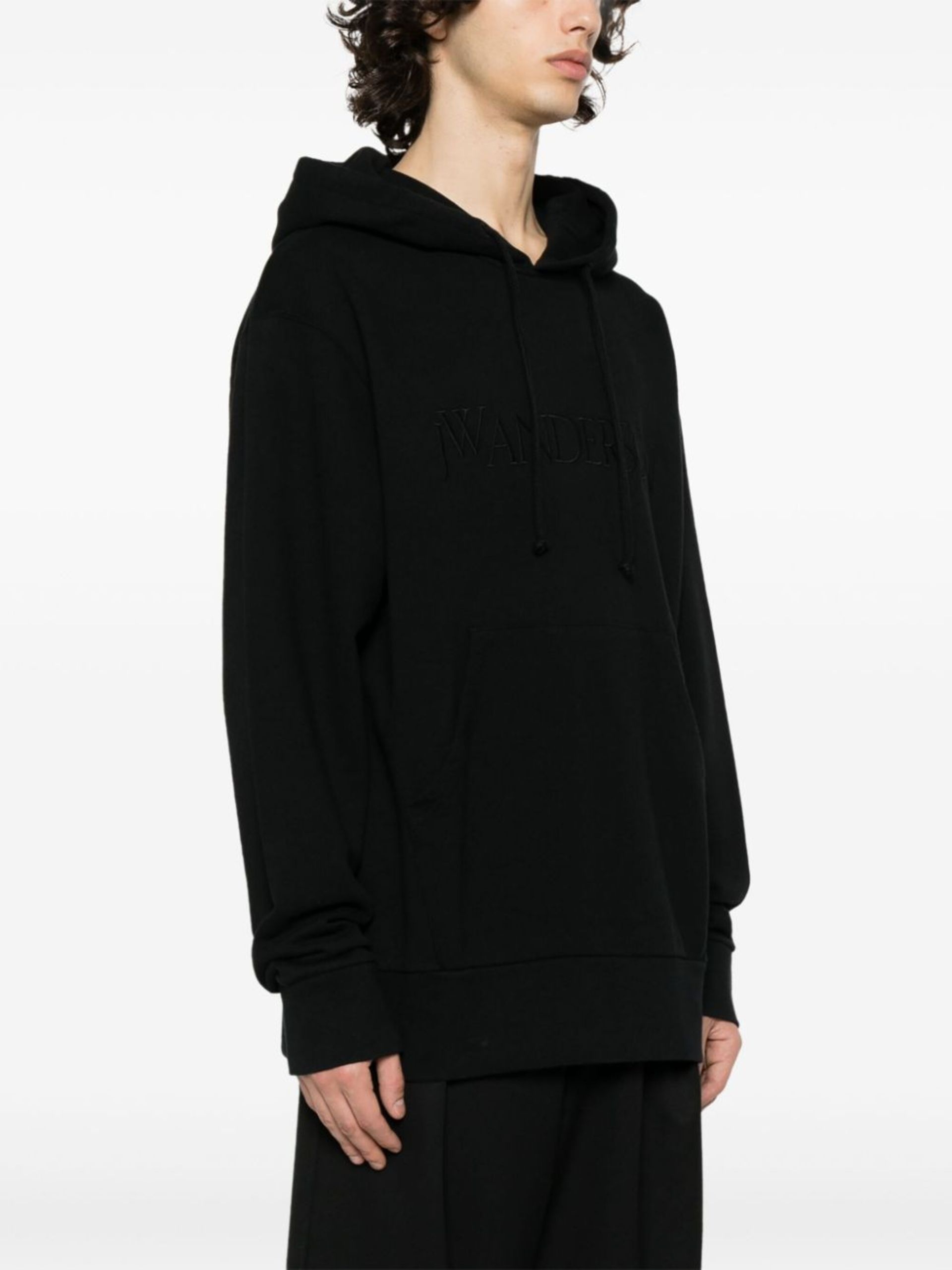 Black Logo-Embroidered Cotton Hoodie - 3