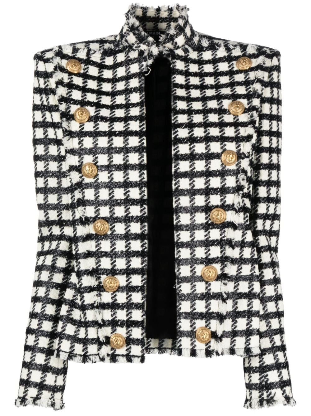 button-embellished checked jacket - 1