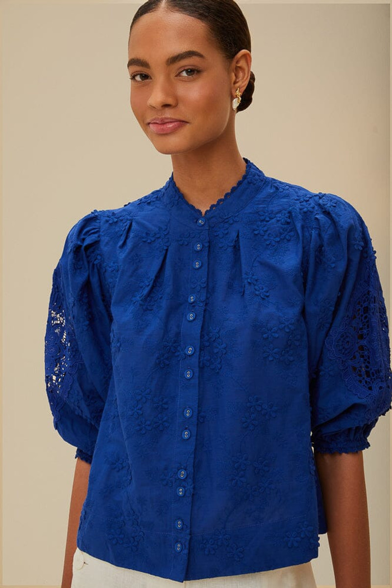 Blue Navy 3D Flower Blouse 1
