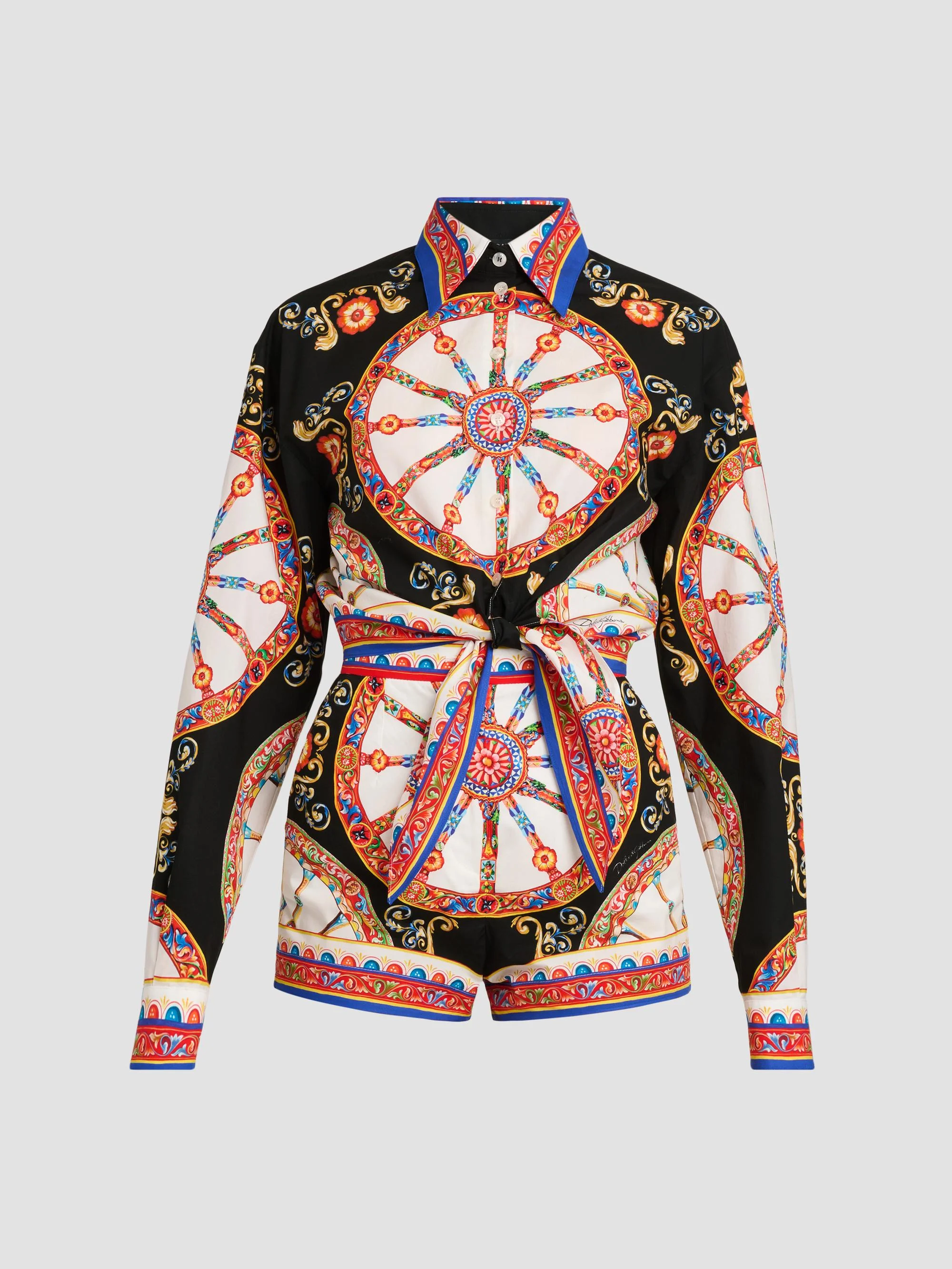 Women's Printed Cotton Tie-Front Shirt - Variante Abbinata - 1
