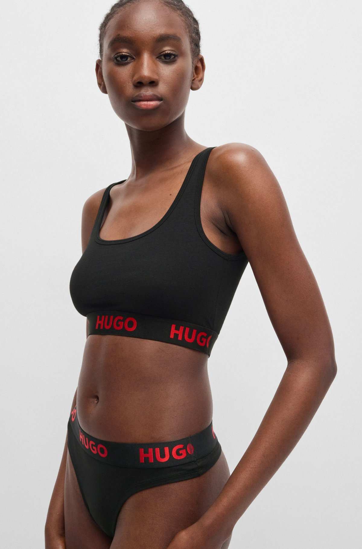 STRETCH-COTTON THONG WITH LOGO WAISTBAND - 2
