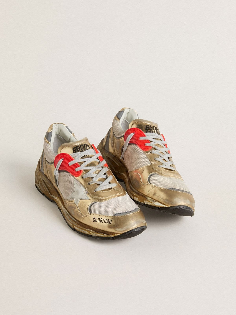 Golden Goose Men's Dad-Star in mesh and gold foiled leather with white leather star outlook