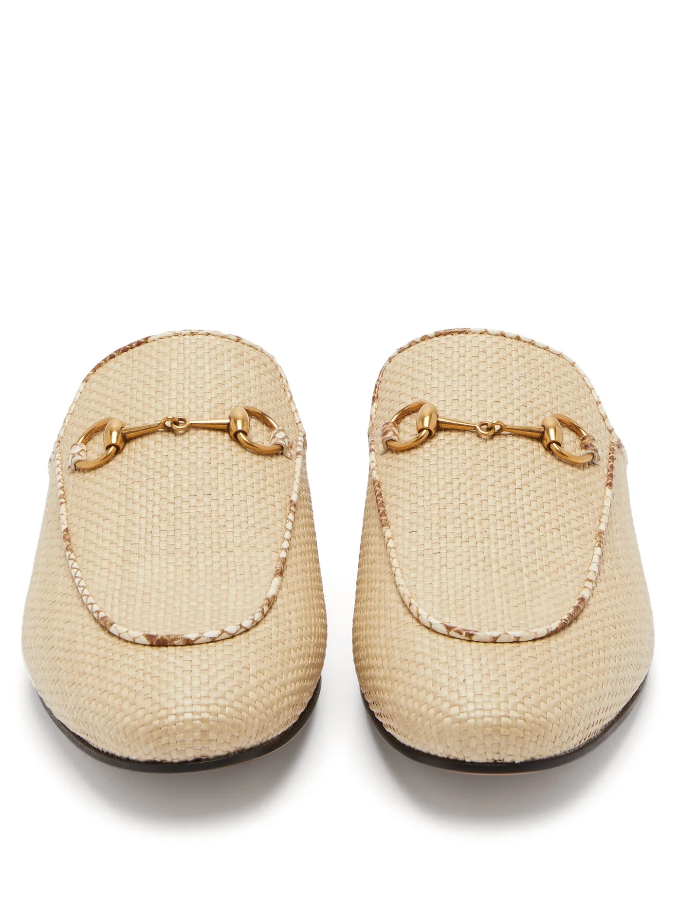 Princetown raffia & leather backless loafers - 5