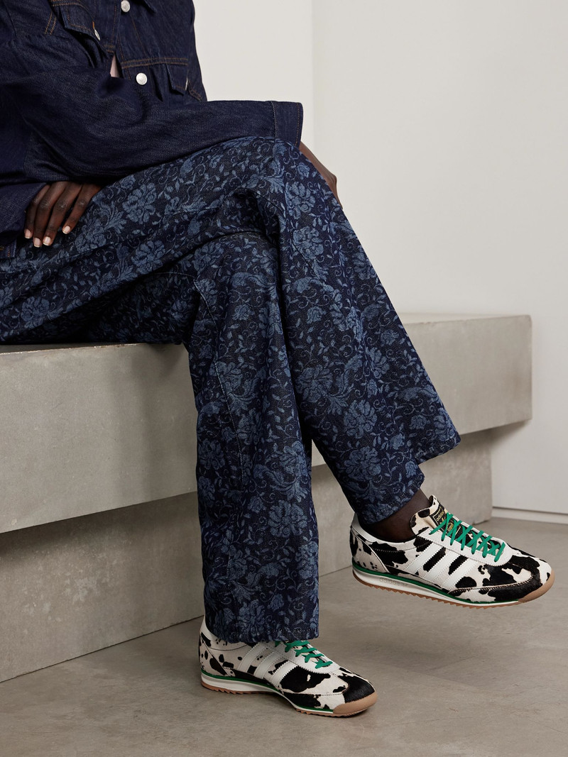 adidas Originals SL 72 OG suede and leather-trimmed cow-print calf hair sneakers Black outlook