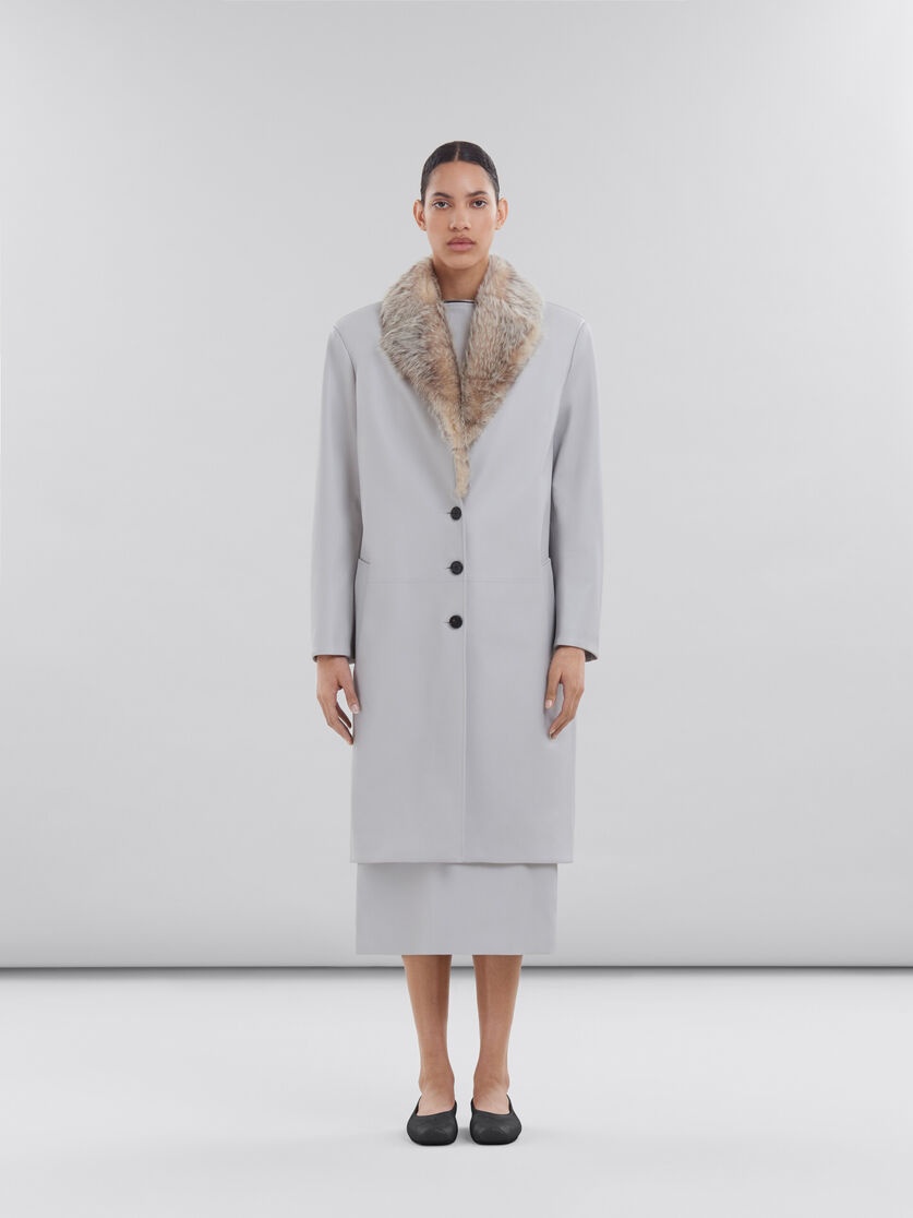 GREY NAPPA COAT WITH SHEARLING COLLAR - 2