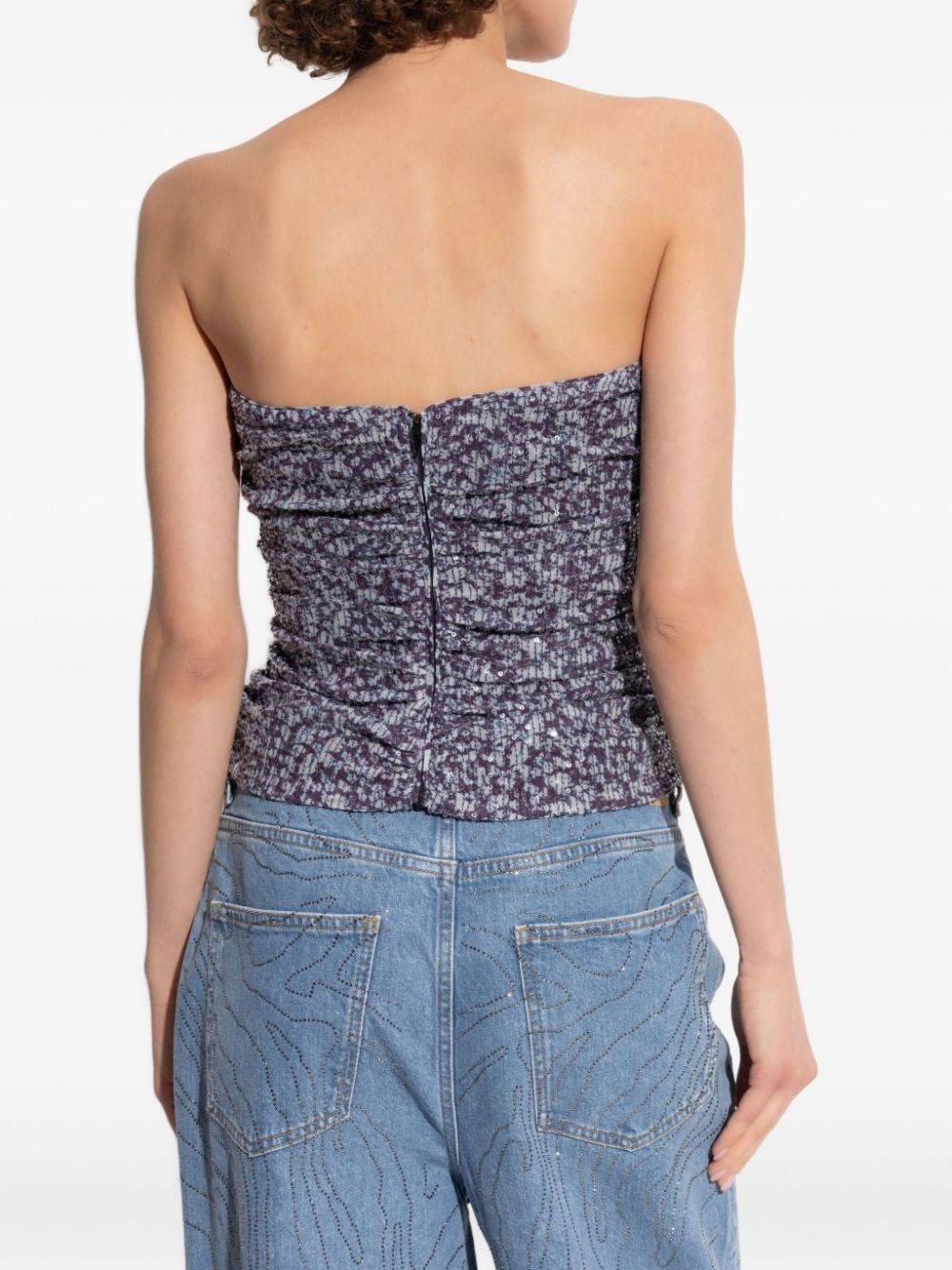 floral-print strapless blouse - 3