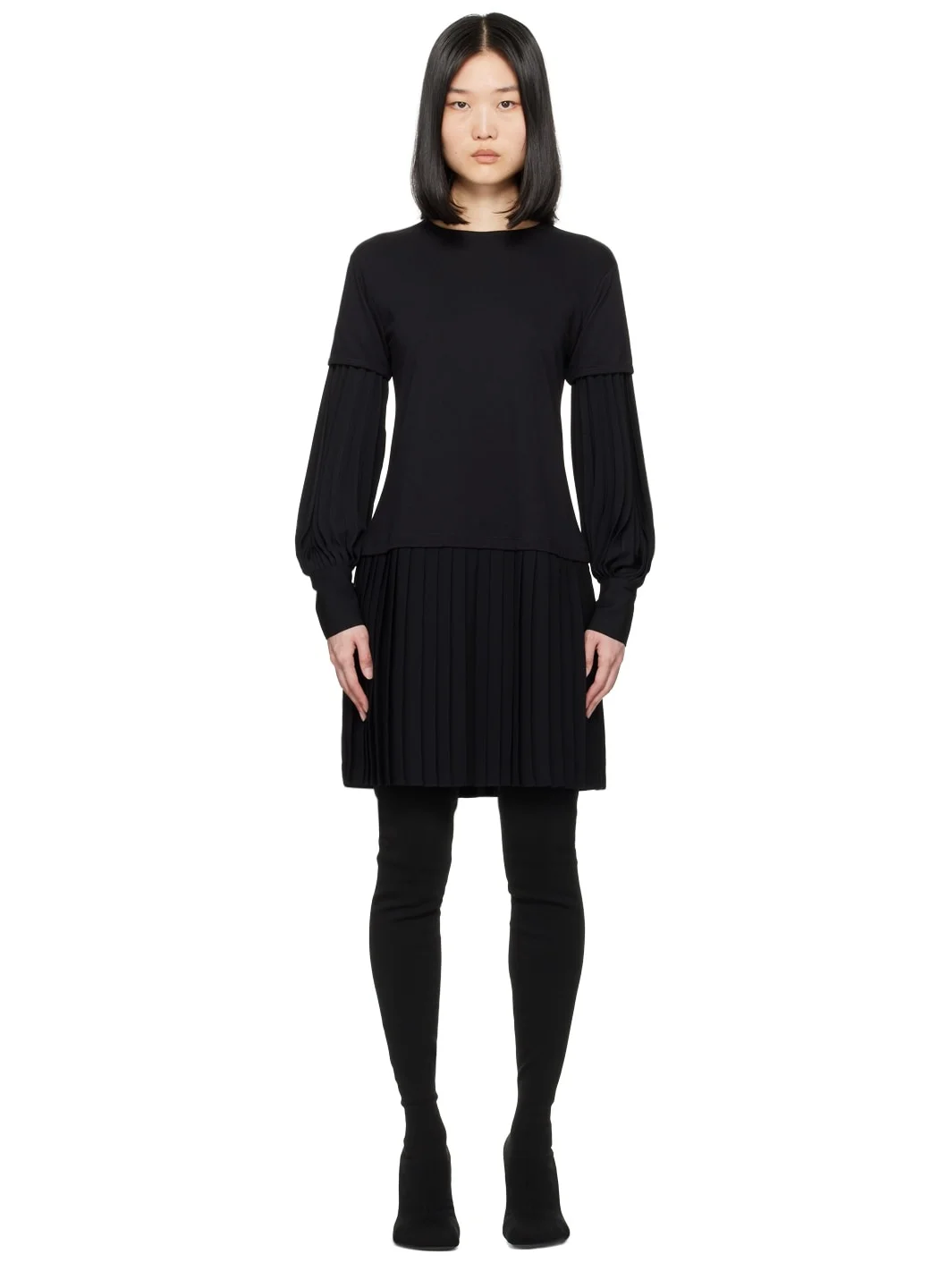 Black Paneled Minidress - 1