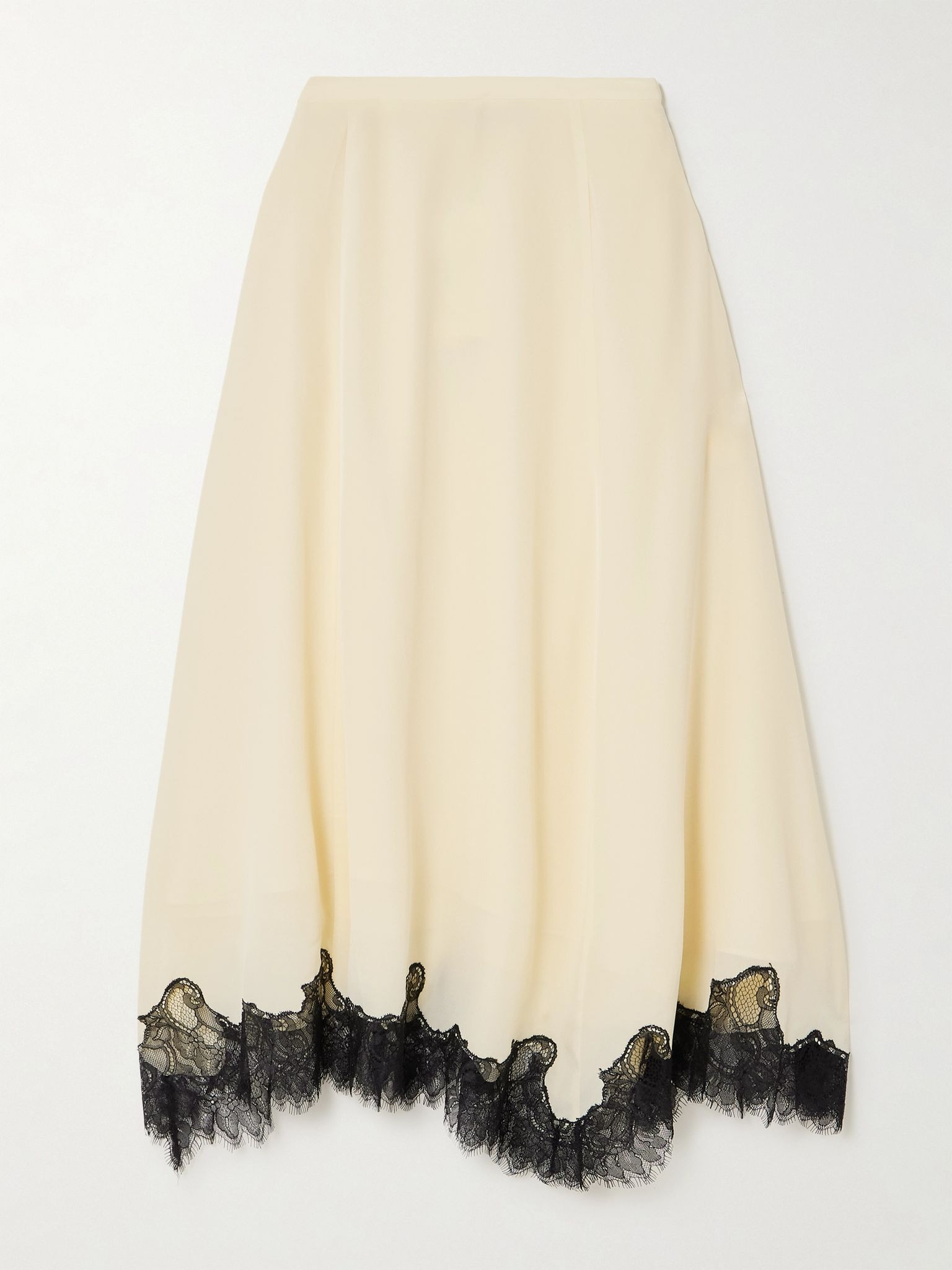 Rosine lace-trimmed silk crepe de chine midi skirt Cream - 1