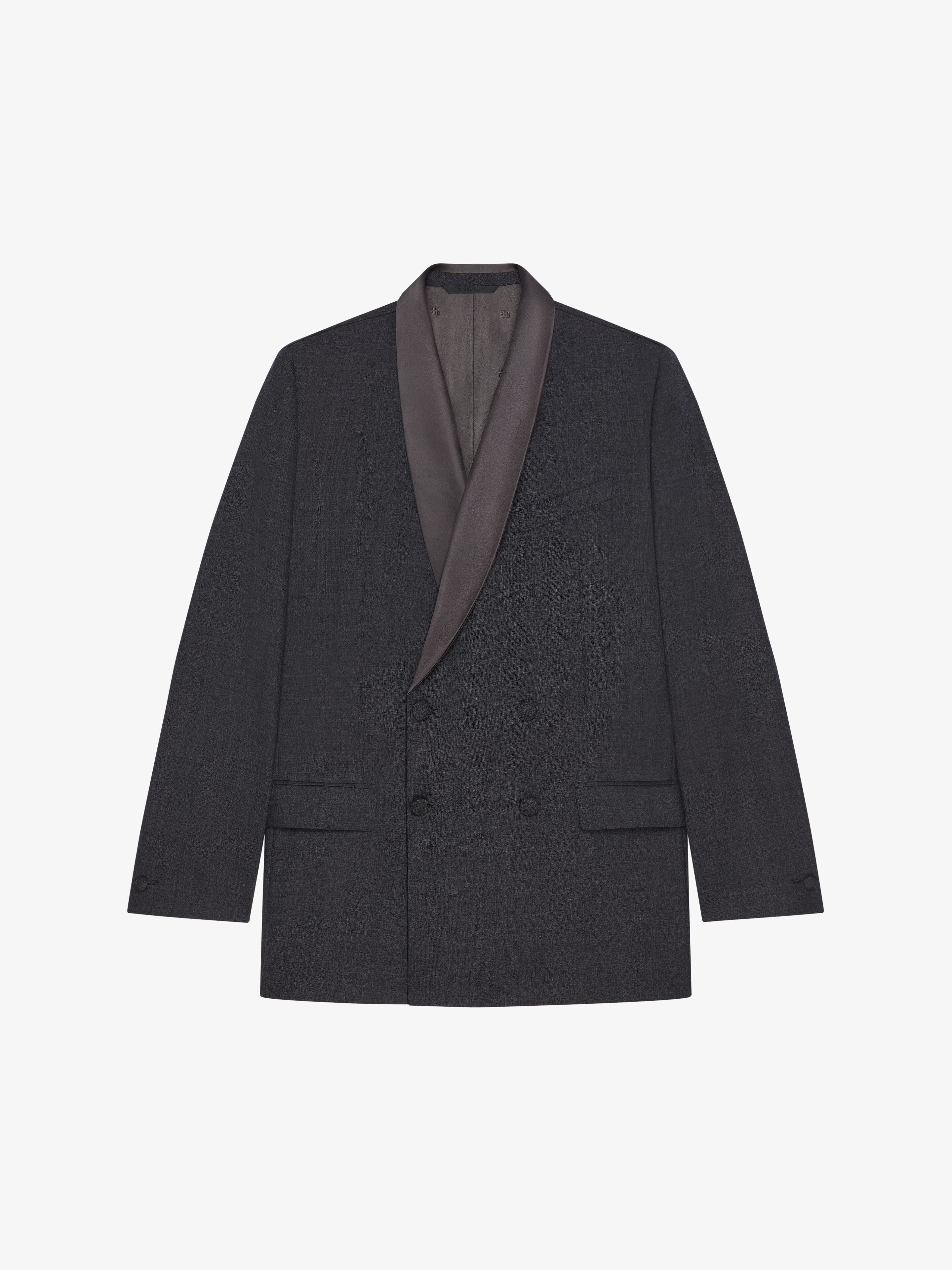 DOUBLE BREASTED JACKET IN WOOL WITH SATIN SHAWL LAPEL - 1