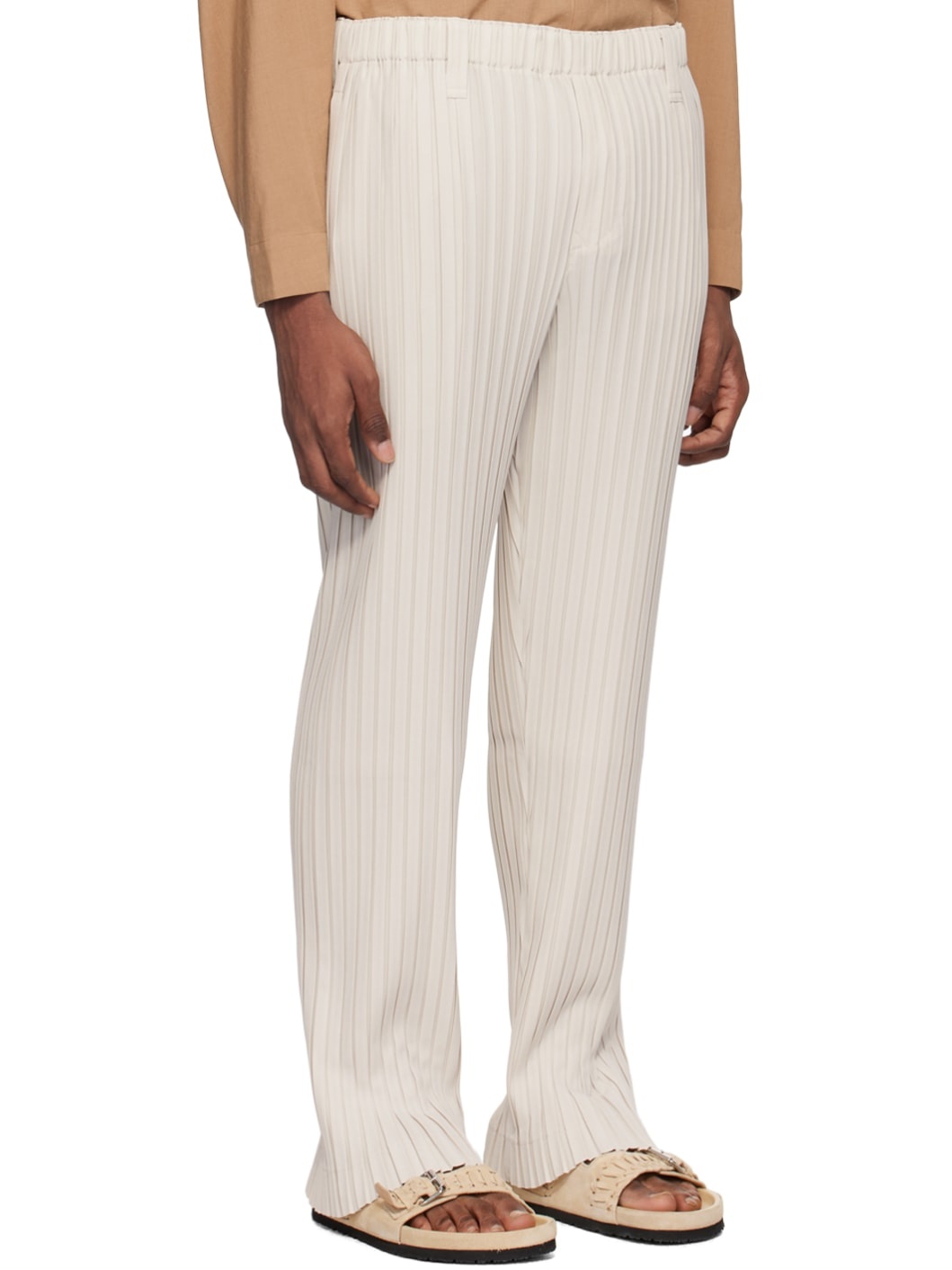 Beige Box Pleats Ensemble Trousers - 2