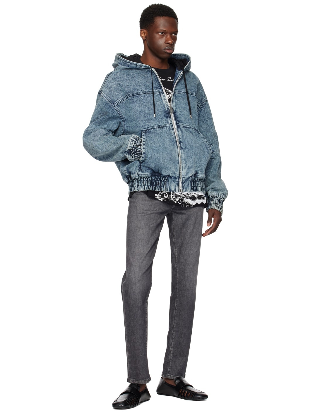 Blue Hooded Denim Bomber Jacket - 4