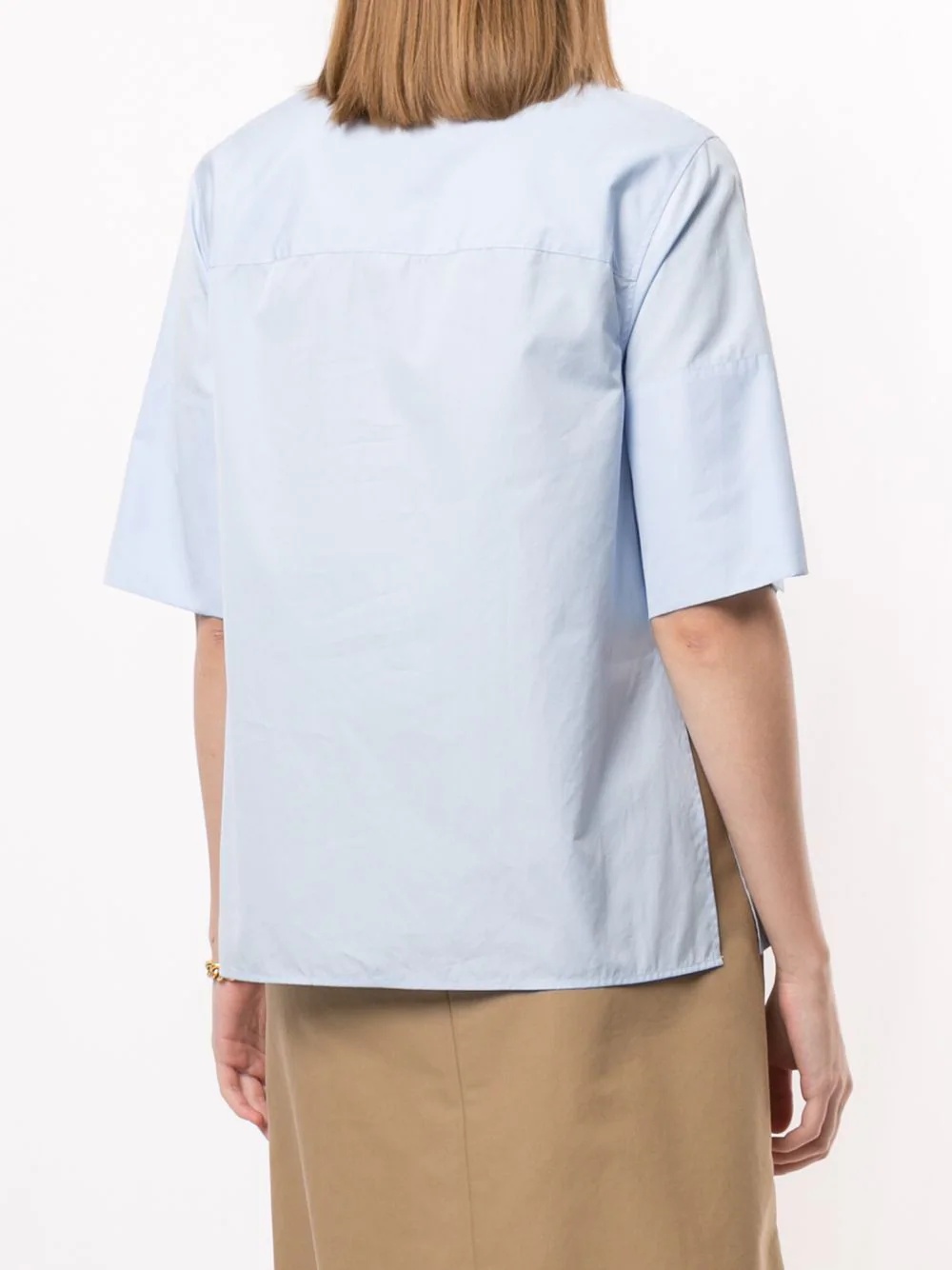 collarless short-sleeved poplin shirt - 4