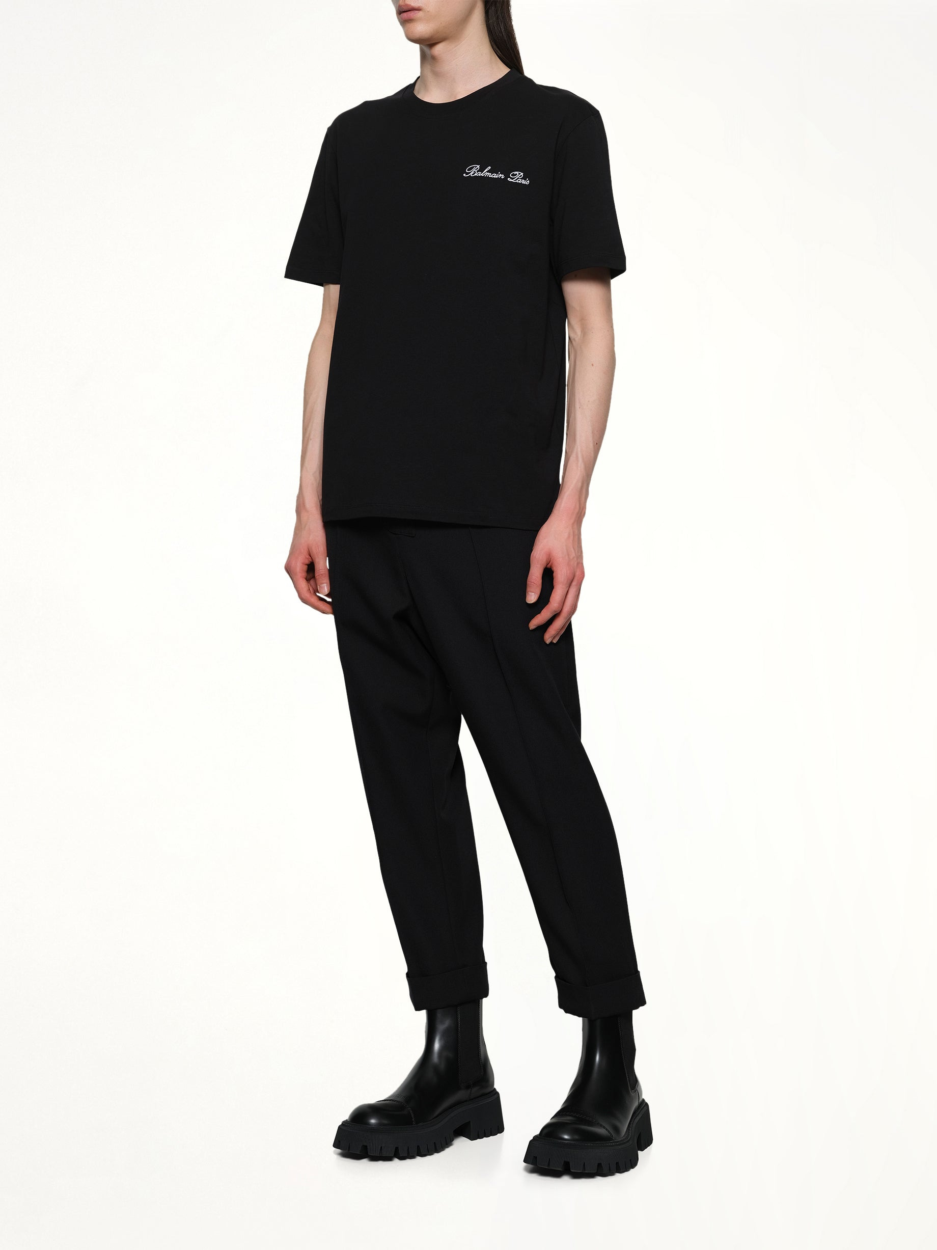 Balmain Signature Embroidered T-Shirt in Black/White - 4