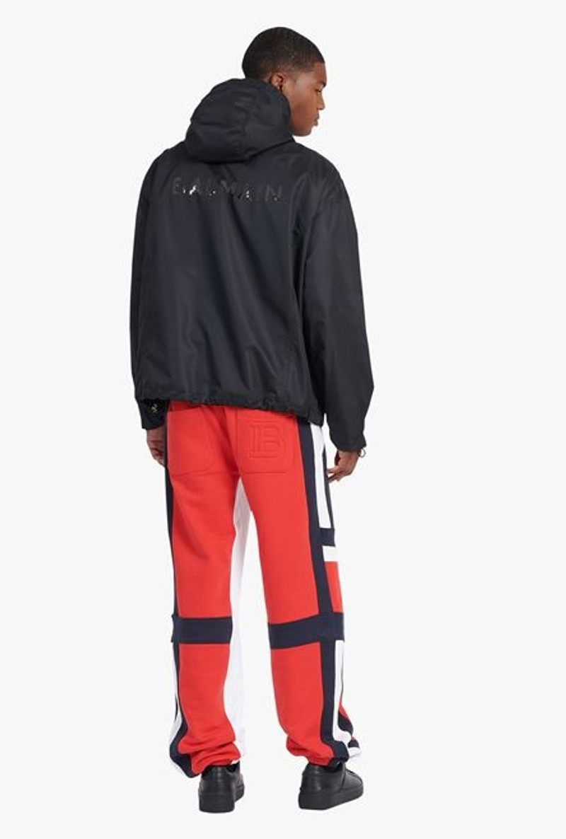 Balmain Black hooded nylon windbreaker with transparent Balmain logo outlook