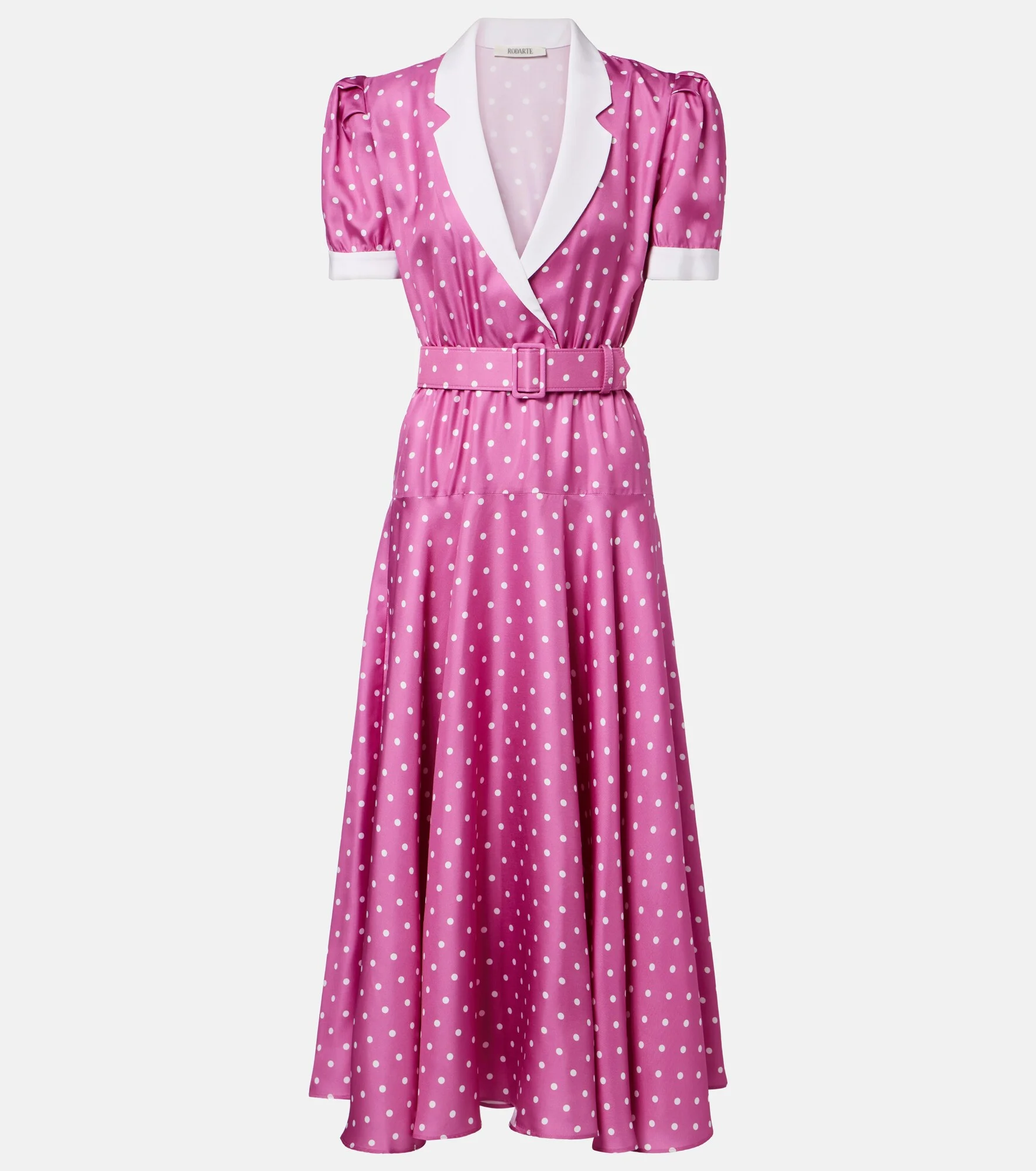 Belted polka-dot silk twill midi dress - 1