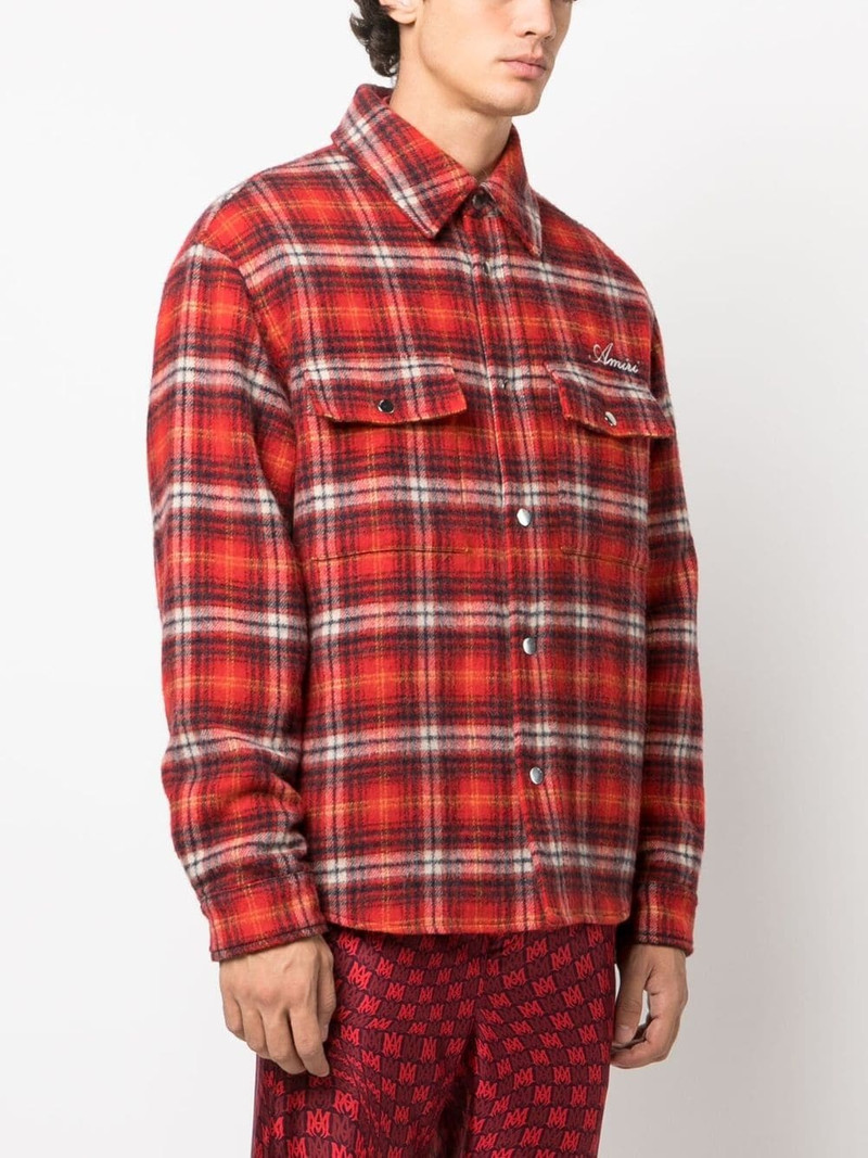 logo-embroidered plaid wool-blend overshirt 3